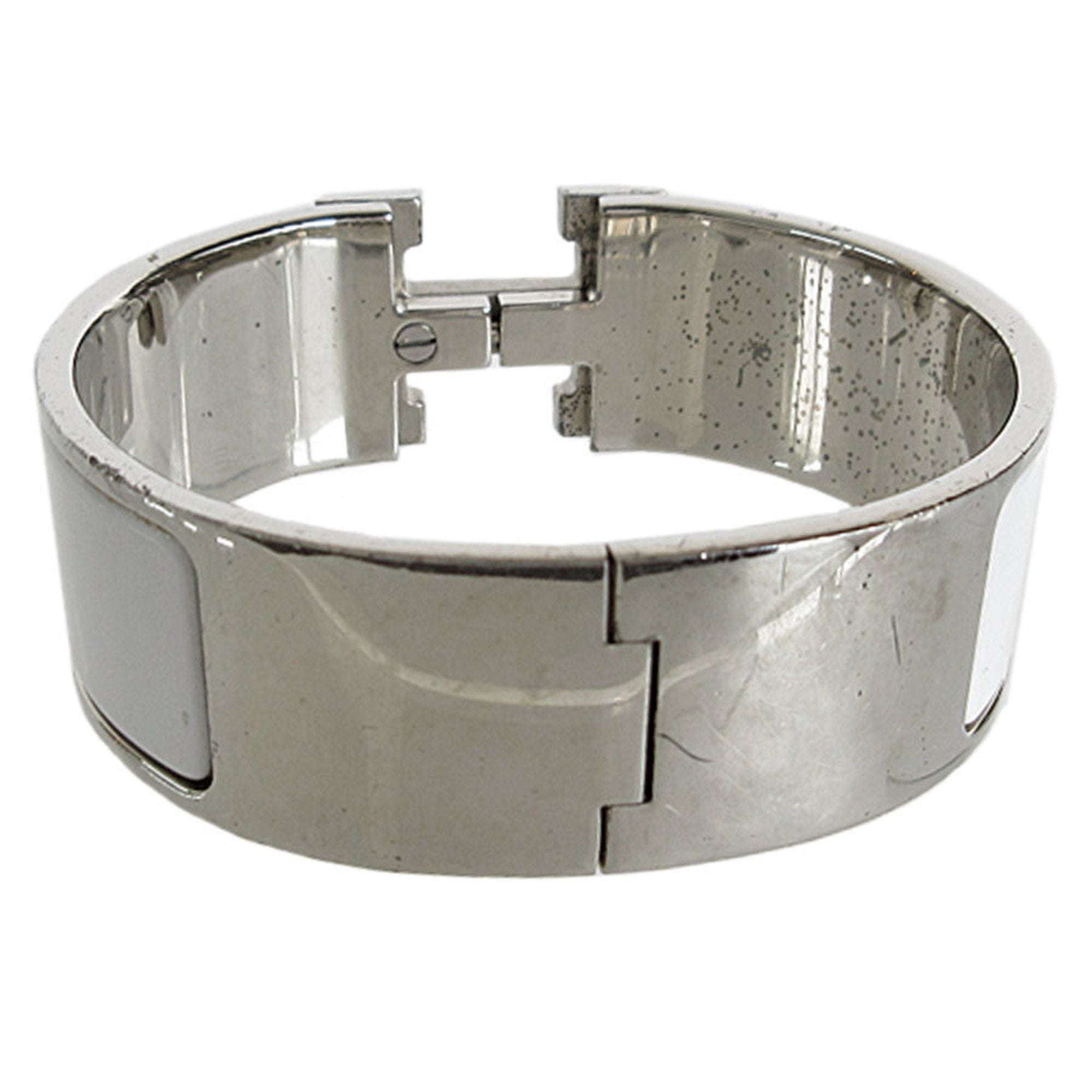 Bangle Bracelet Enamel and Metal Silver White