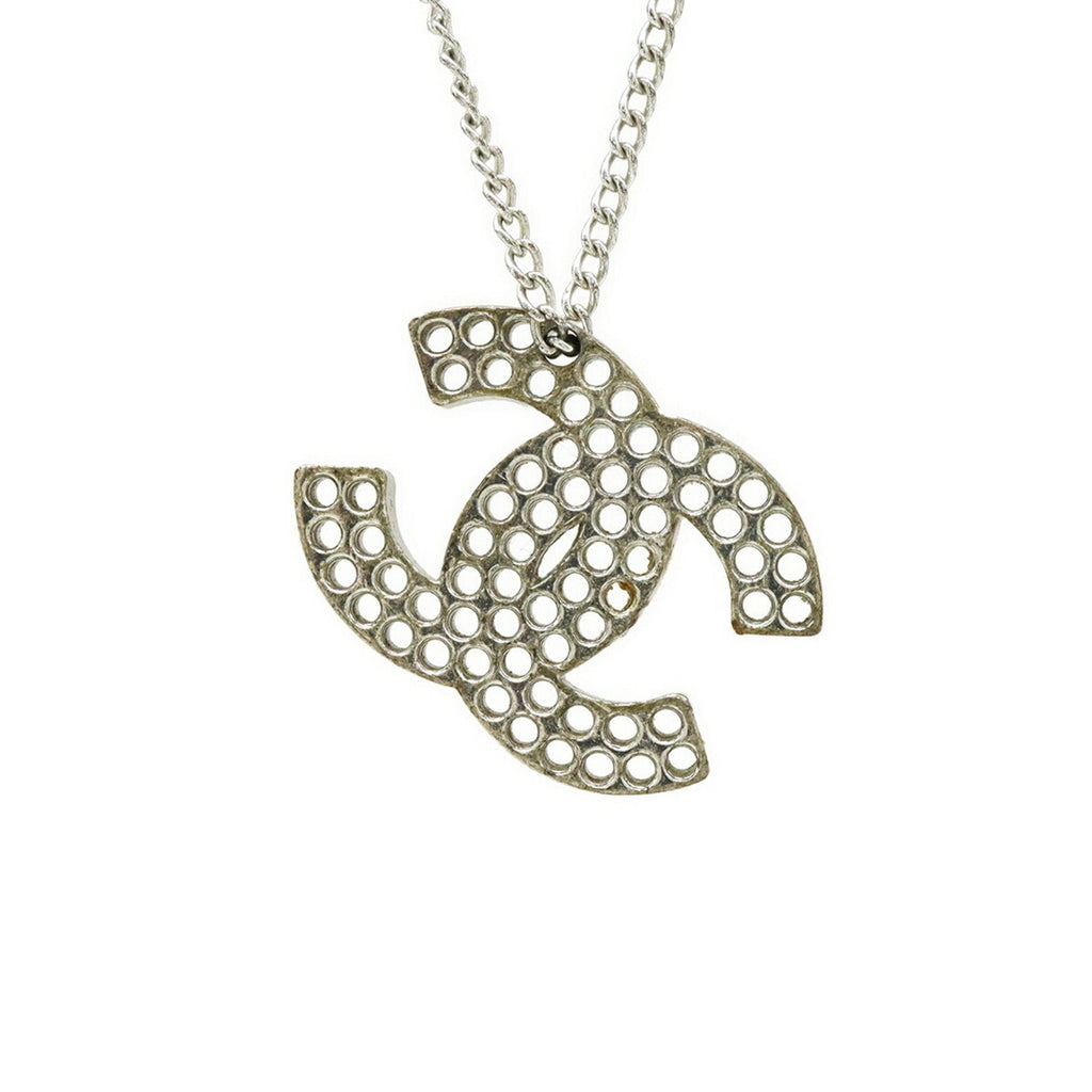 CC Logo Pendant Necklace Silver-Tone Metal