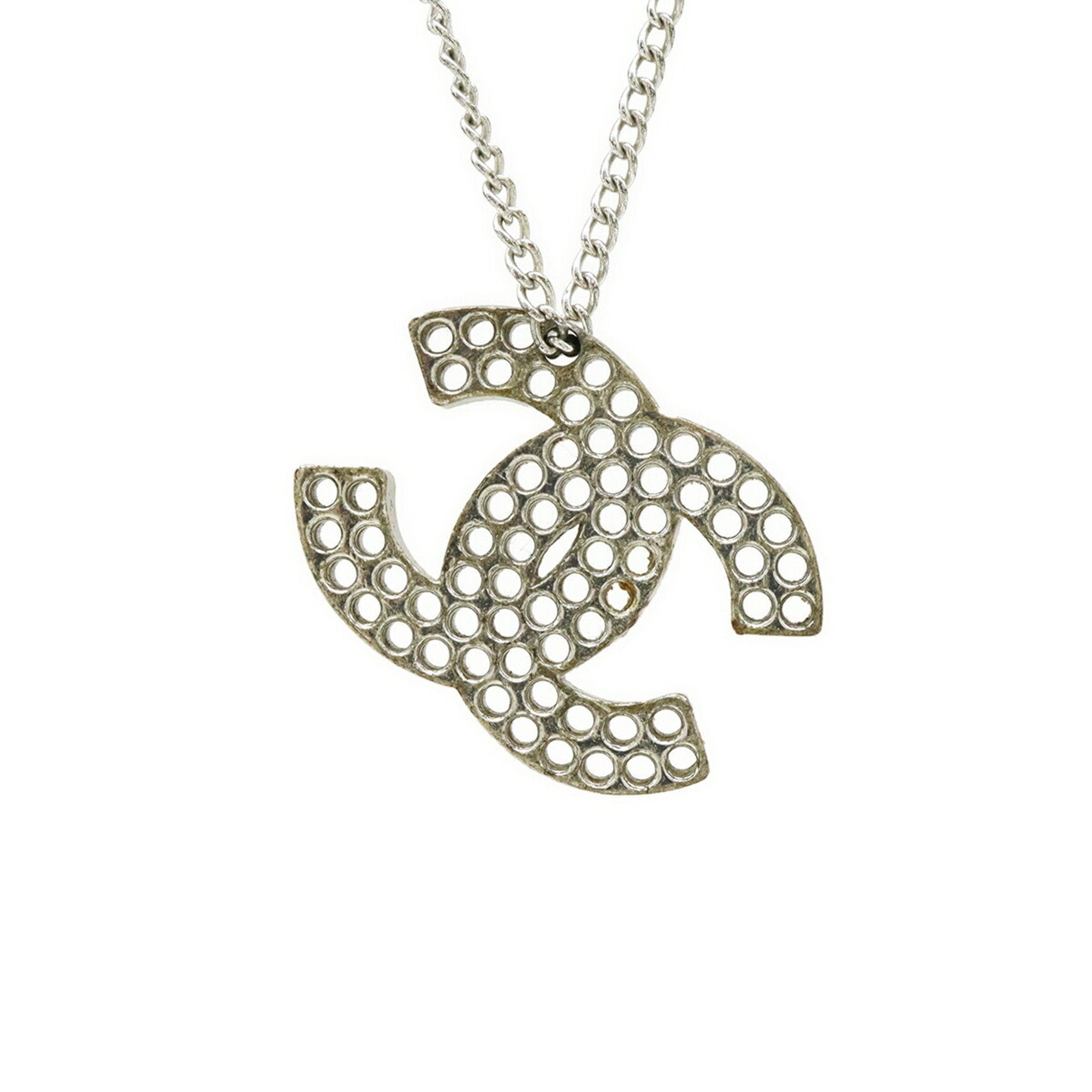 CC Logo Pendant Necklace Silver-Tone Metal