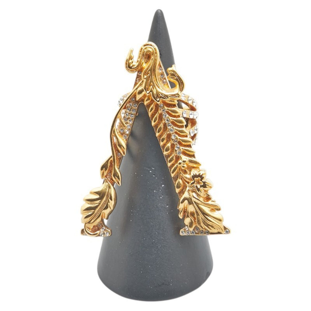 Rhinestone Leaf Motif Ring Gold