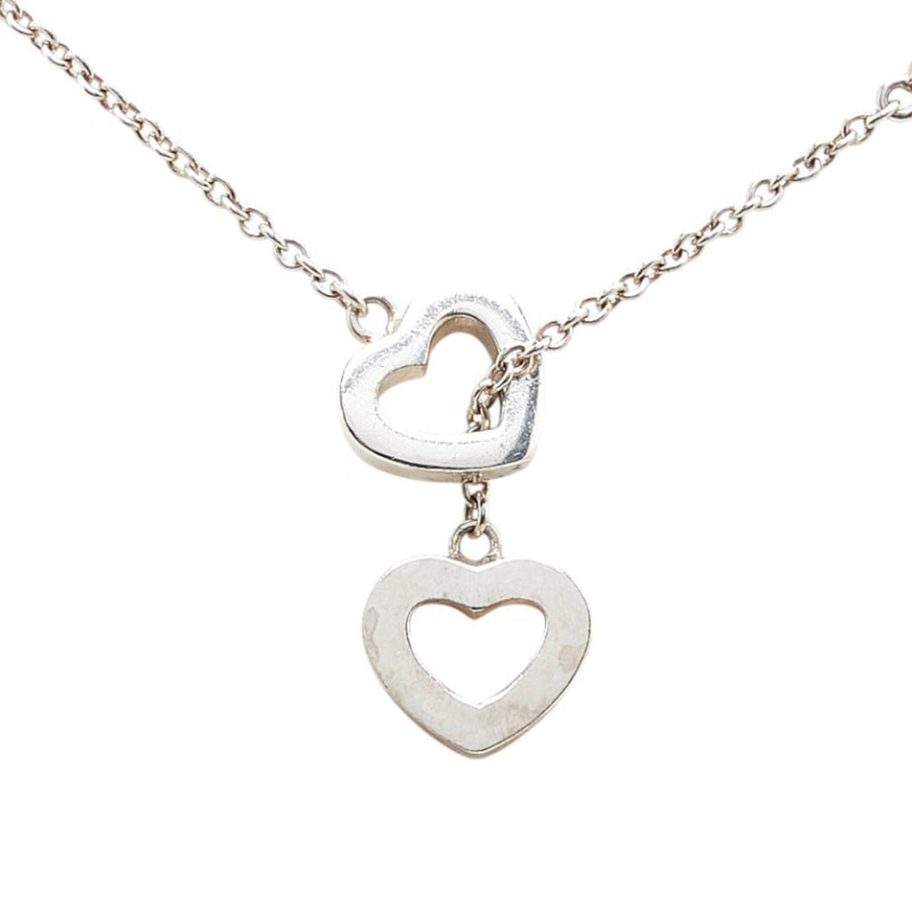 Heart Link Lariat Pendant Necklace Sterling Silver