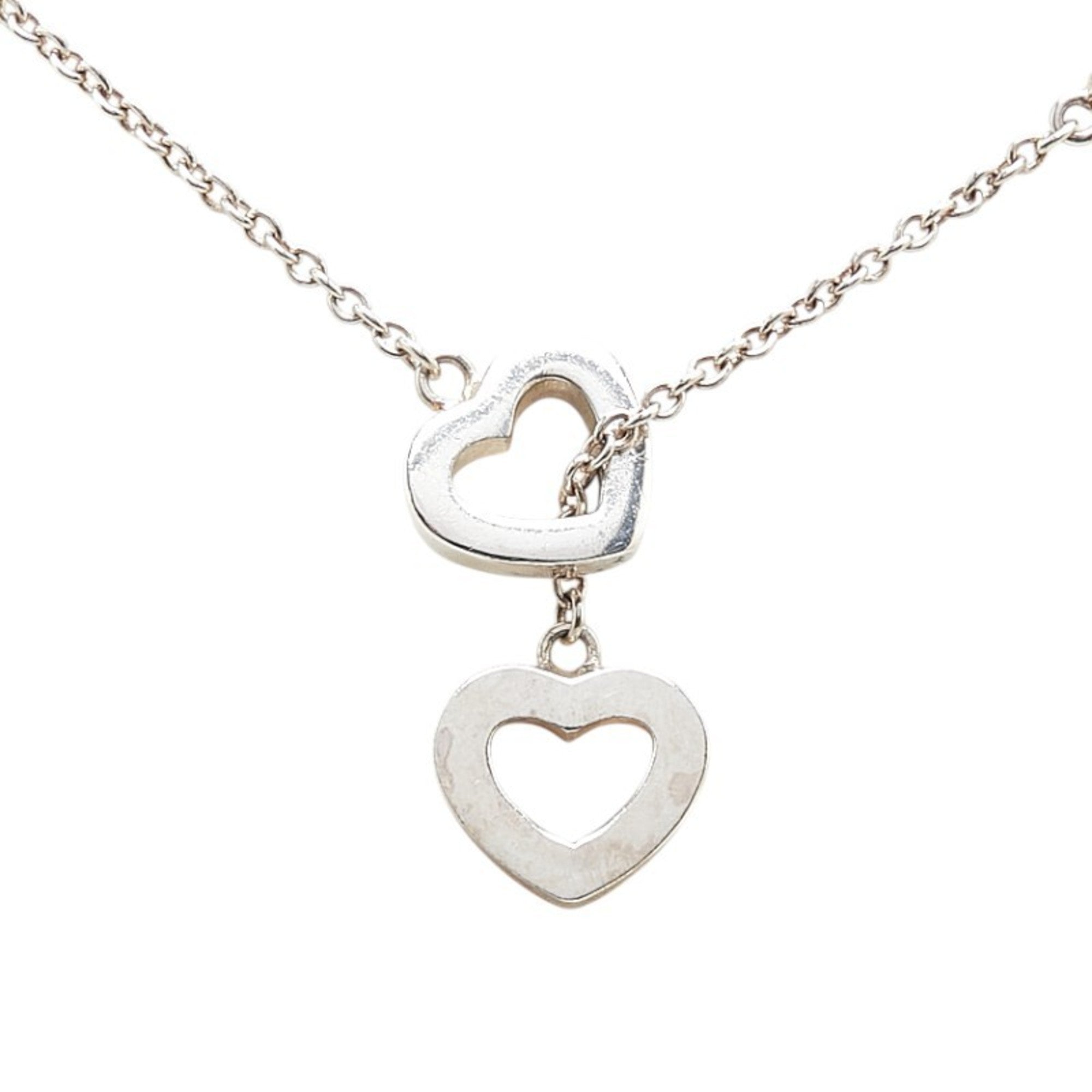 Heart Link Lariat Pendant Necklace Sterling Silver