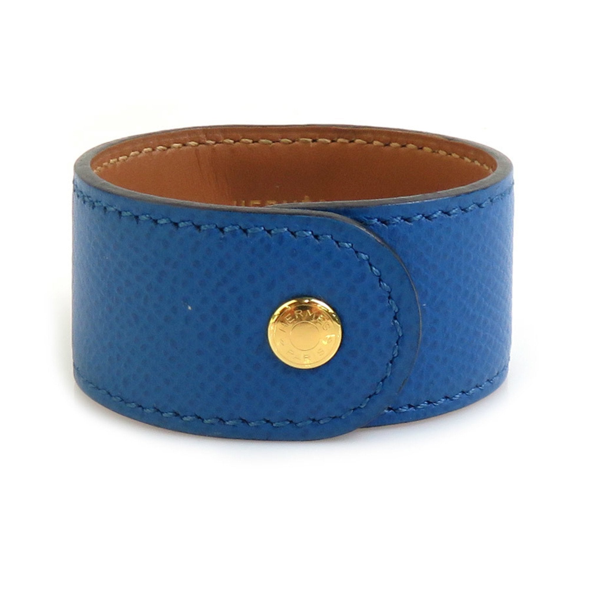 Bracelet Leather and Metal Blue and Gold