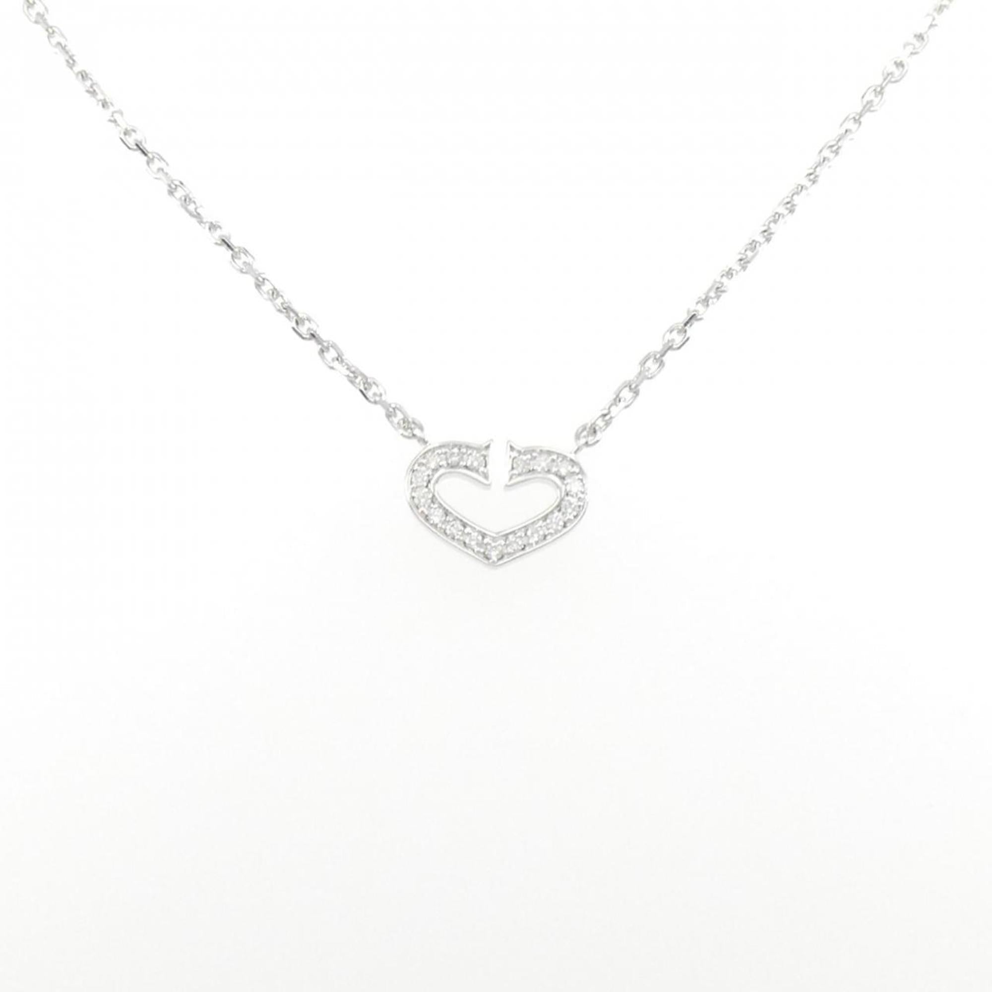 C Heart Pendant Necklace 18K White Gold