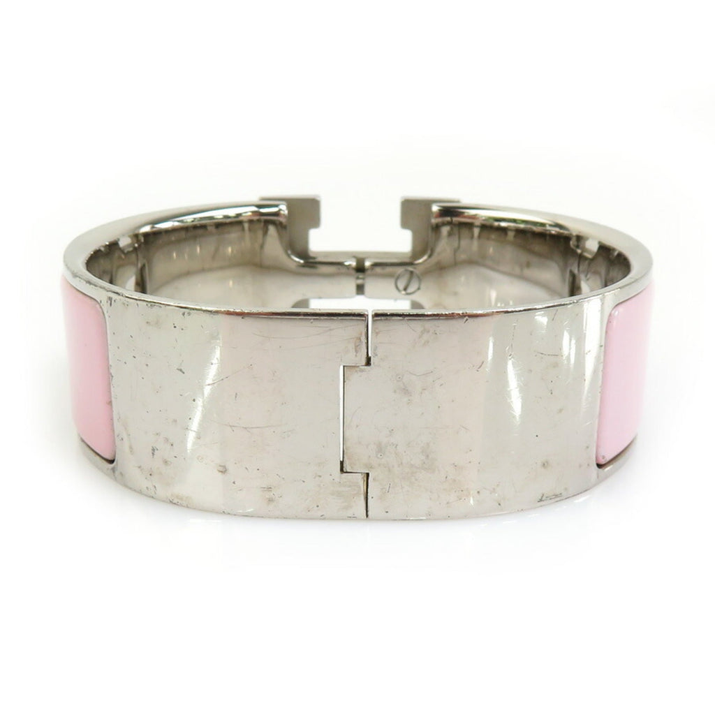 Bangle Enamel and Metal Light Pink and Silver Bracelet