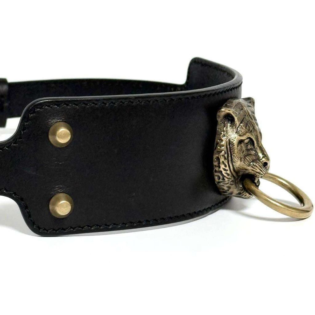 Tiger Head Choker Necklace Leather and Metal