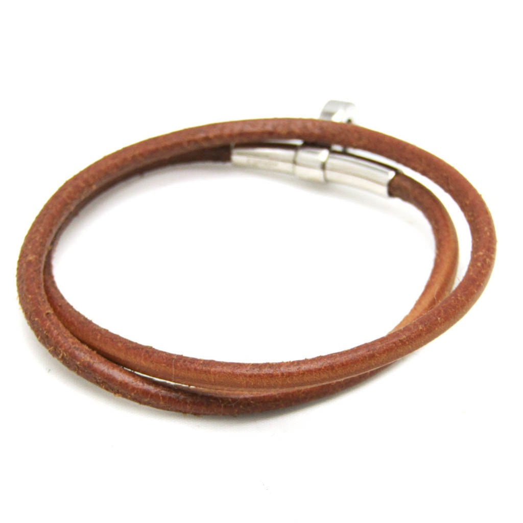 Choker Necklace Leather and Metal Brown and Silver
