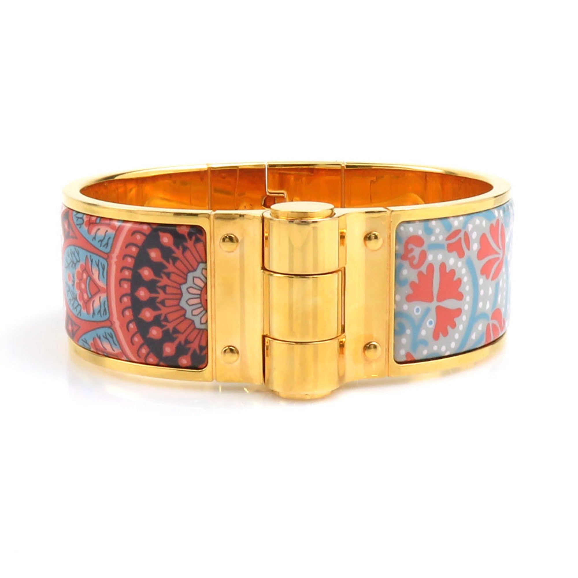 Bracelet Enamel and Metal Blue Gold Pink