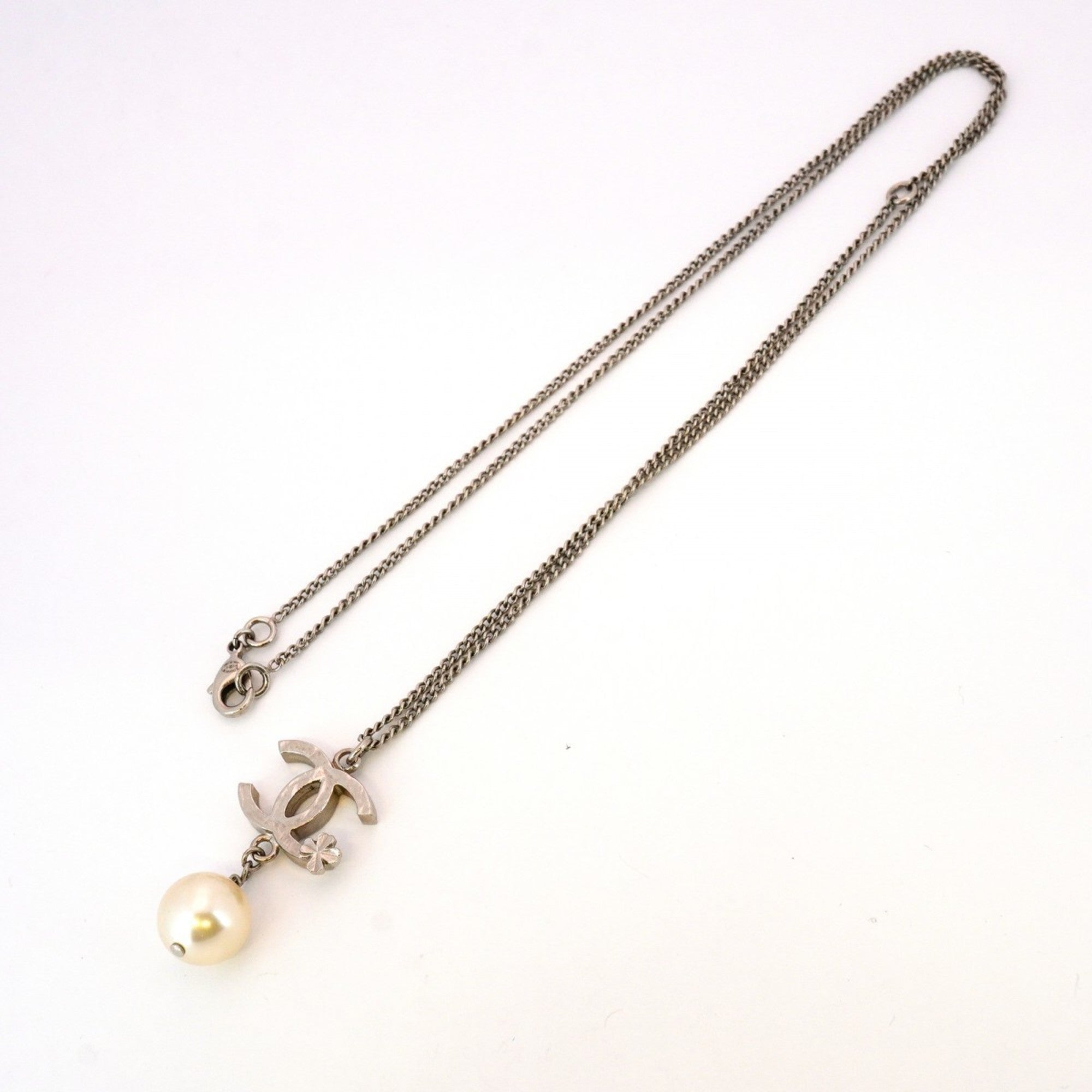 CC Logo Pendant Necklace Silver-Tone Metal