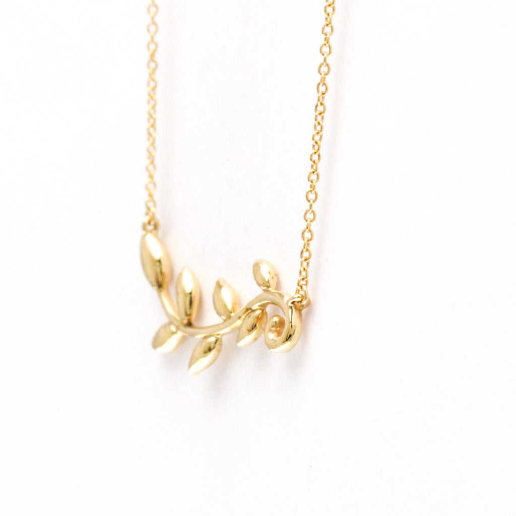 Olive Leaf Vine Pendant Necklace 18K Rose Gold
