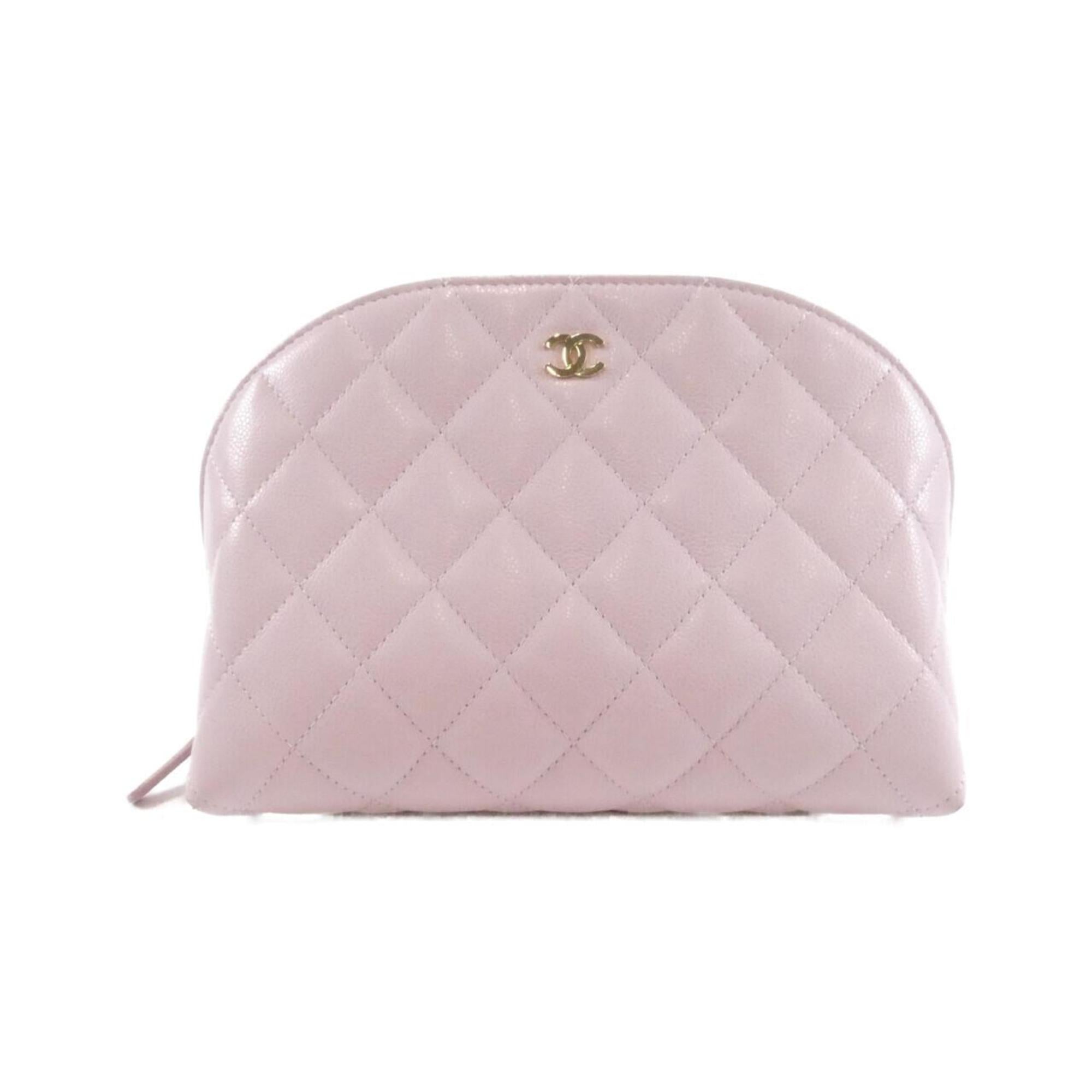 CC Dome Zip Clutch with Chain Quilted Caviar Small