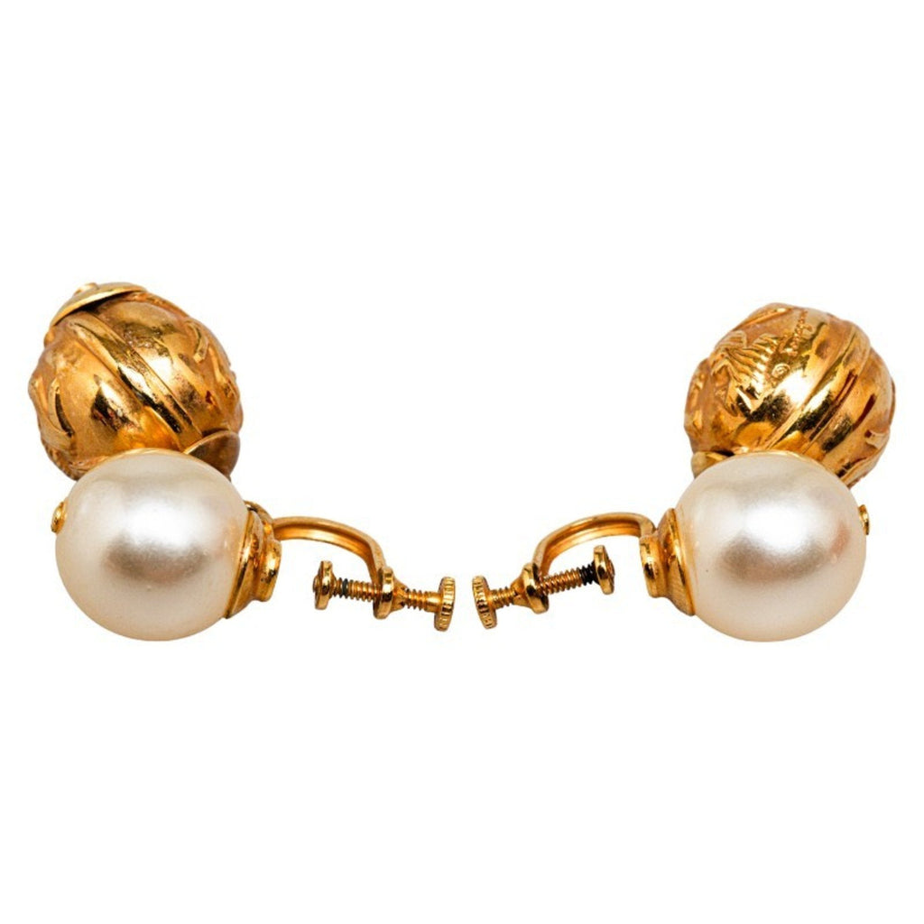 Earrings Pearl Gold-Tone Metal