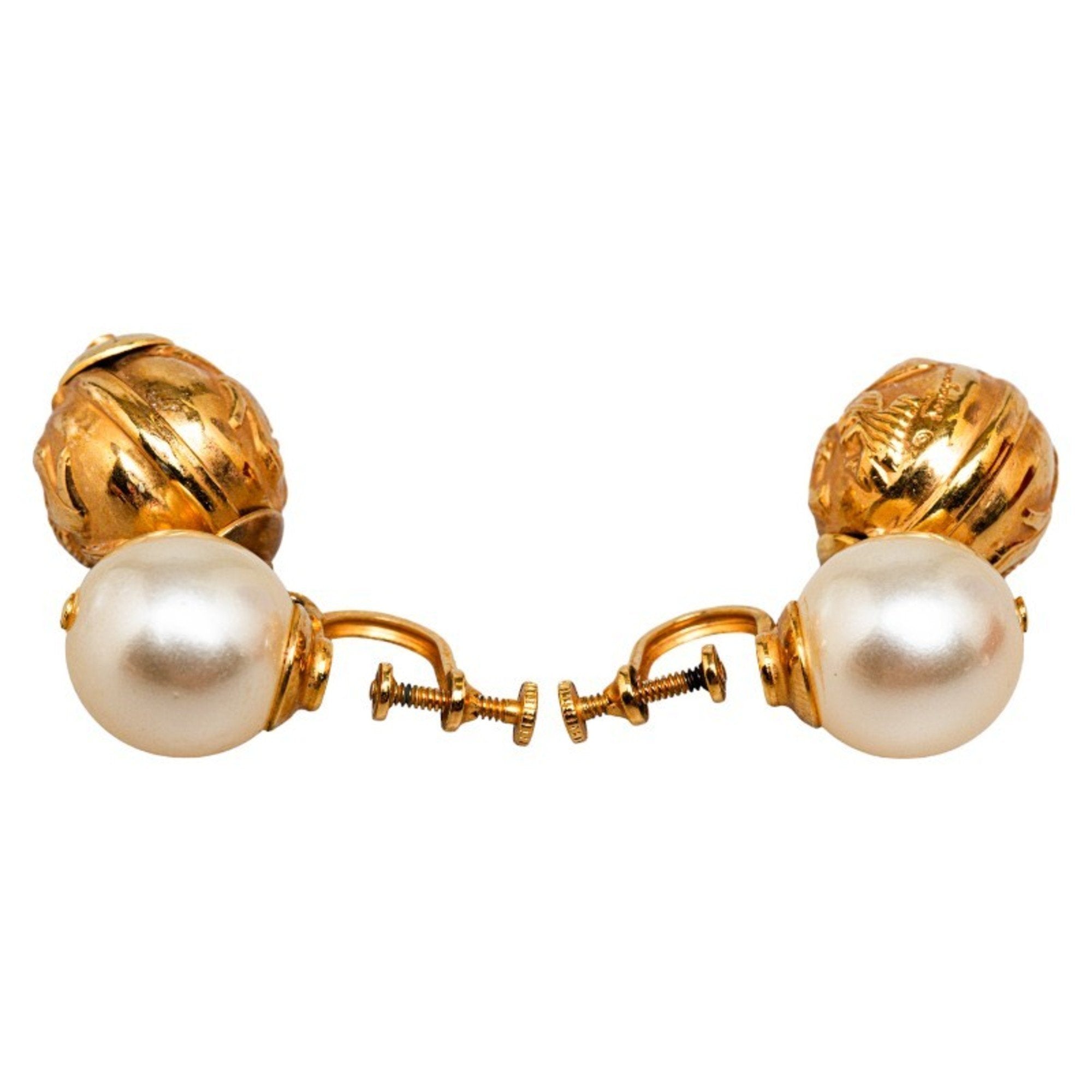 Earrings Pearl Gold-Tone Metal