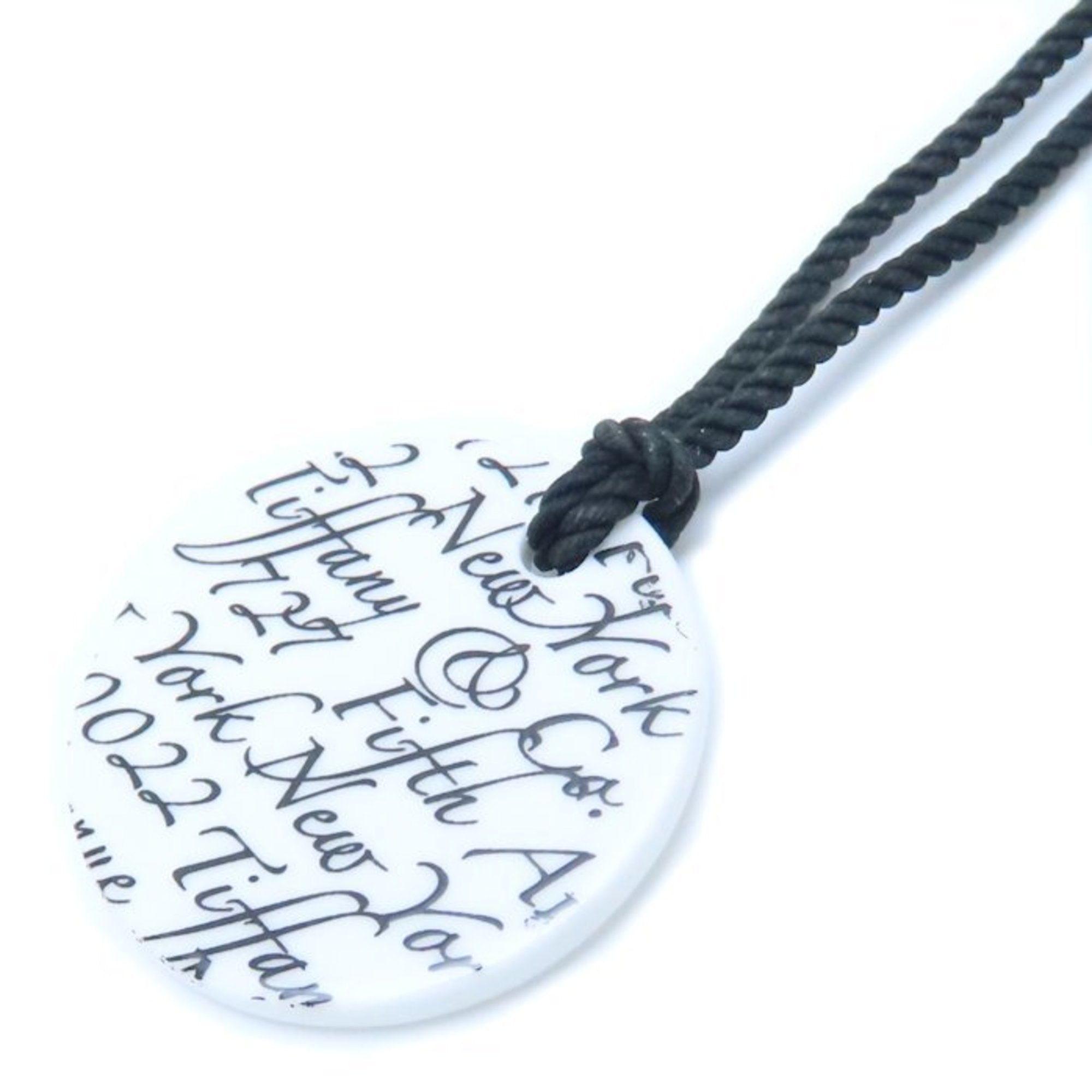 Pendant Necklace Plastic and Sterling Silver White Circle