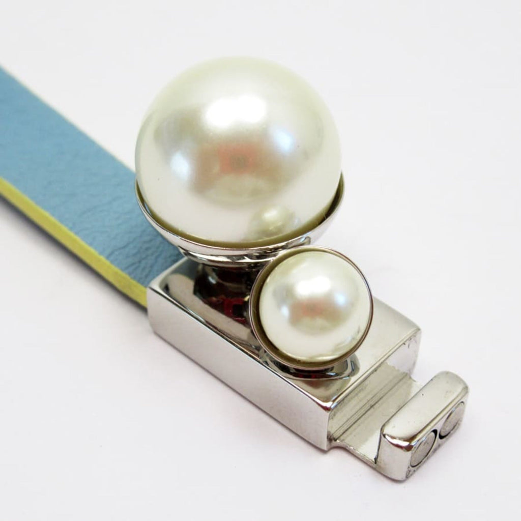 Necklace Leather and Metal with Pearl Small