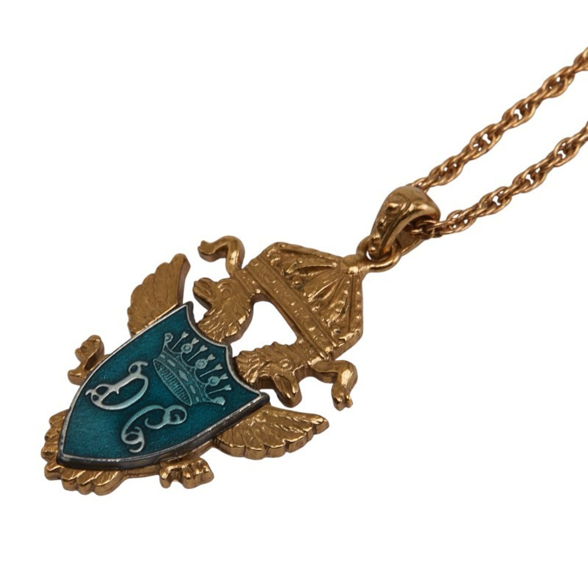 Crest Motif Pendant Necklace Gold Blue