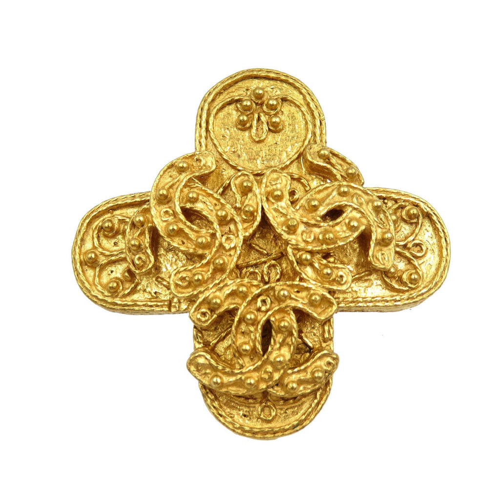 CC Logo Brooch Gold-Tone Metal