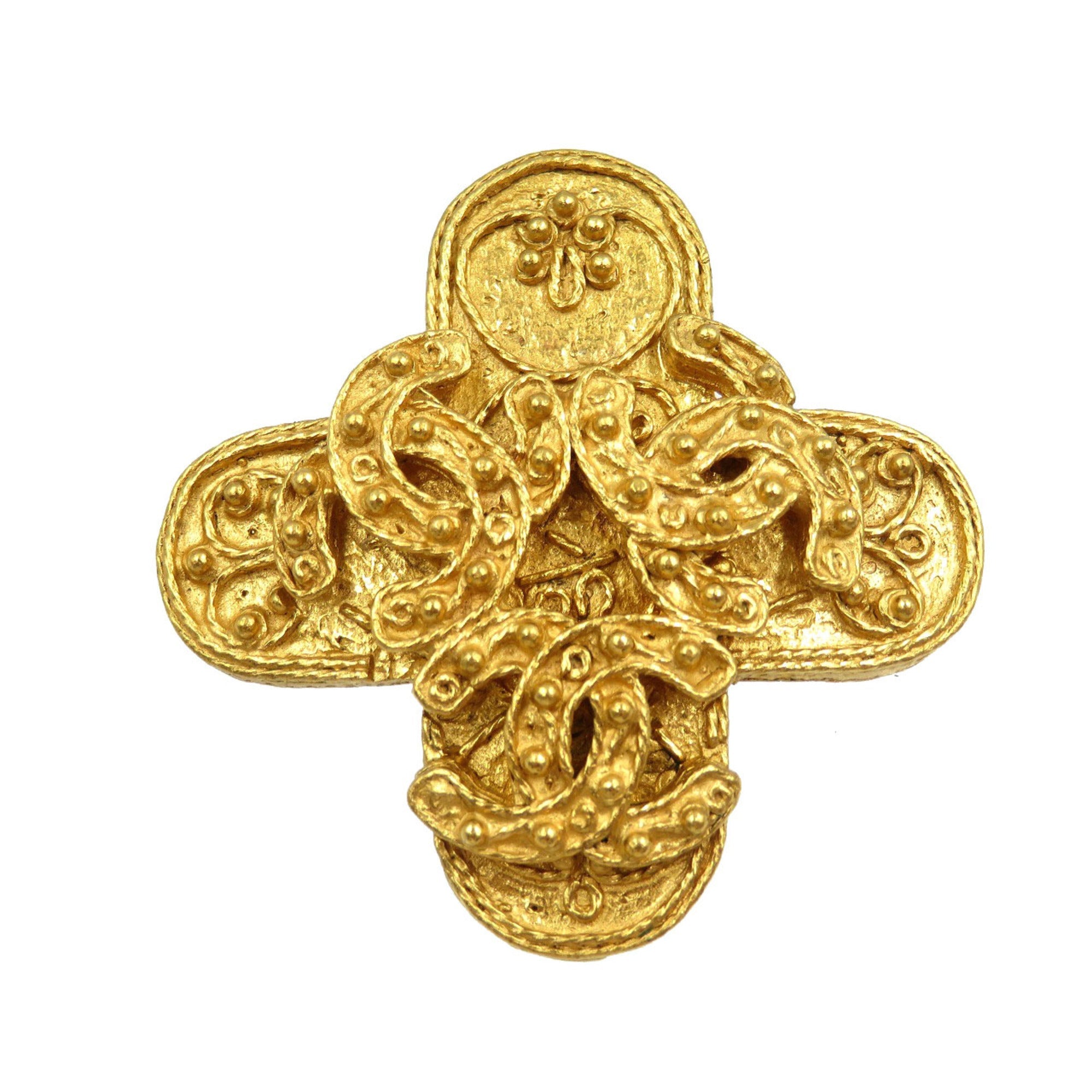 CC Logo Brooch Gold-Tone Metal