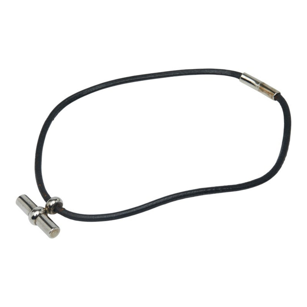Pendant Necklace Leather and Metal Black
