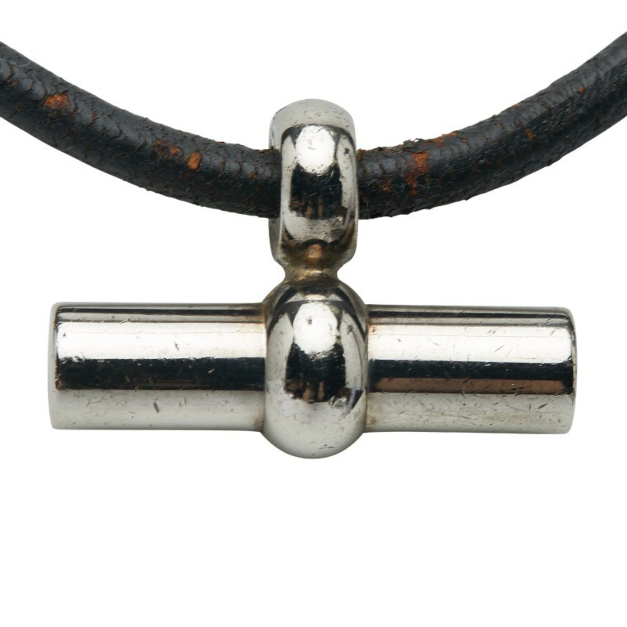 Pendant Necklace Leather and Metal Black