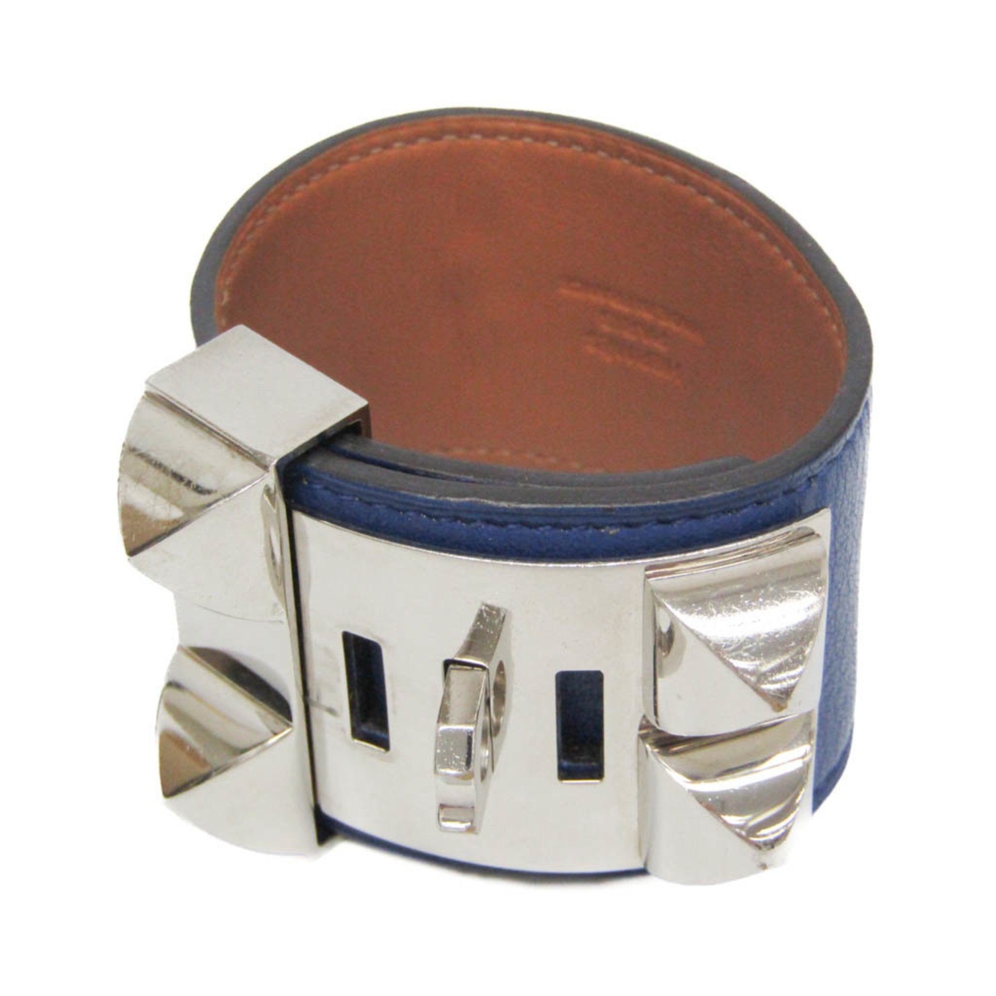 Collier de Chien Bracelet Leather and Metal Bleu Saphir Silver