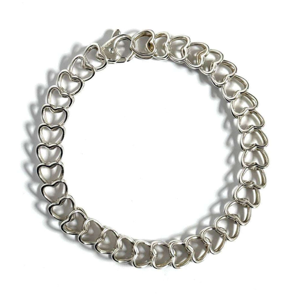 Vintage Heart Link Bracelet Sterling Silver