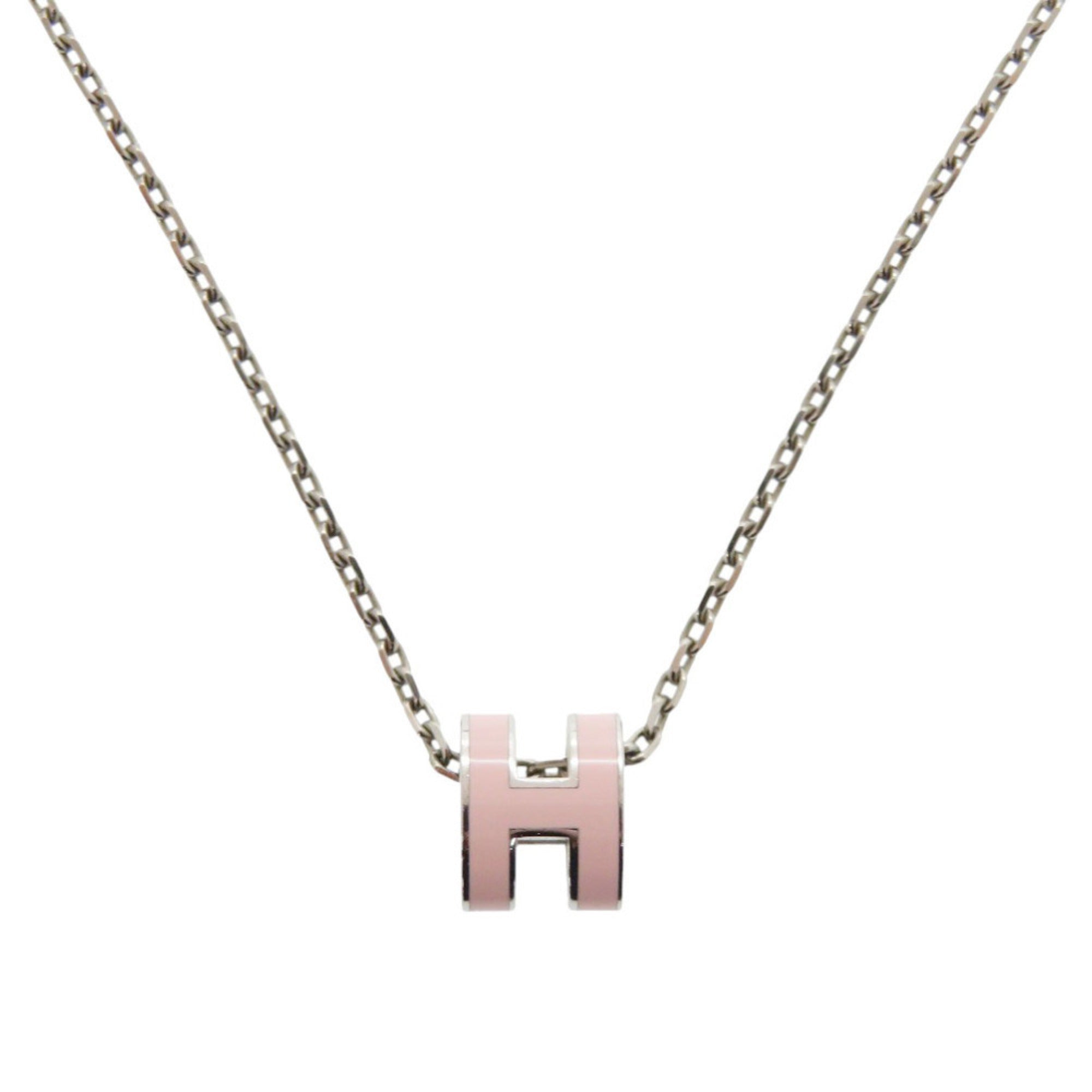 Mini Pendant Necklace Metal Pink and Silver