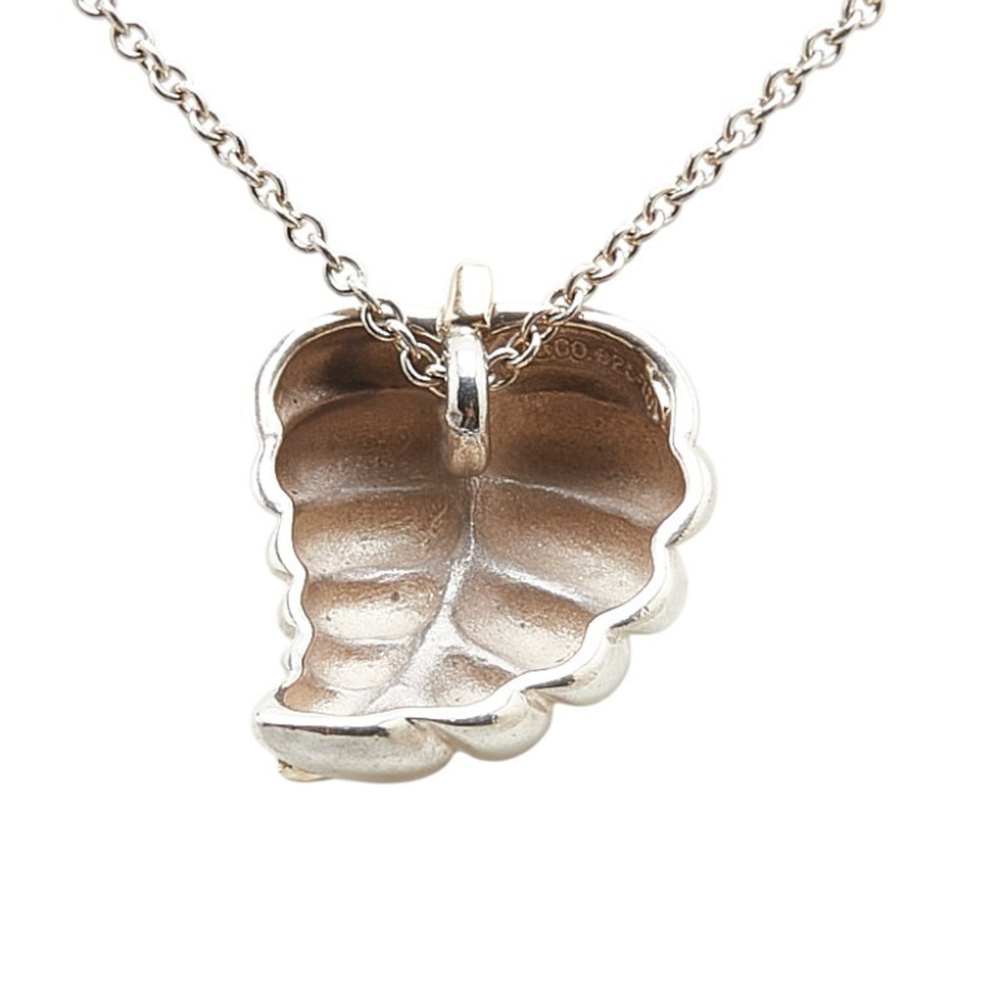Leaf Motif Pendant Necklace Sterling Silver and 18K Yellow Gold