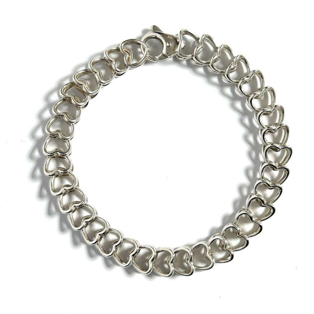 Vintage Heart Link Bracelet Sterling Silver