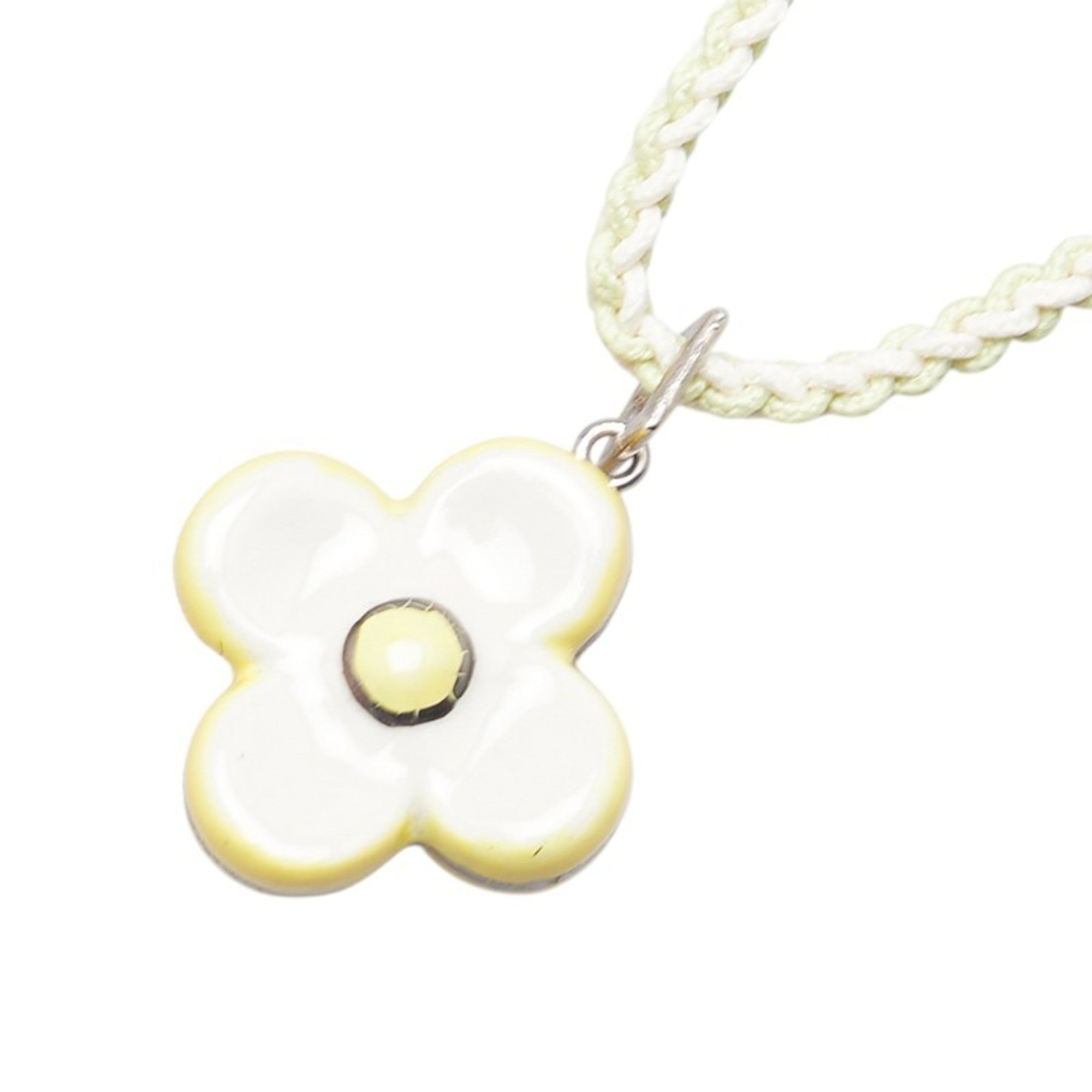 Collier Fleur Pendant Necklace Ceramic and Cotton White and Yellow