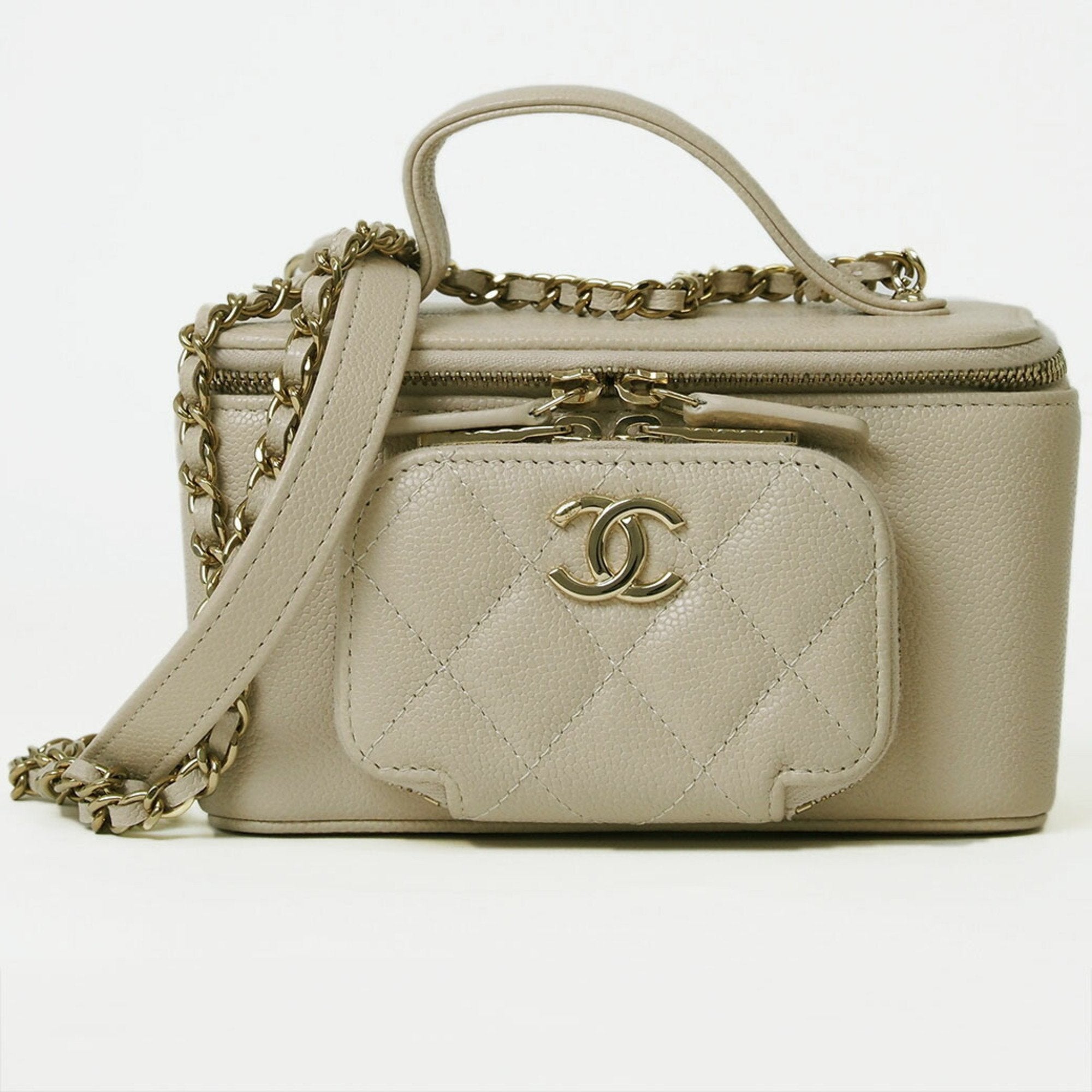 Business Affinity Top Handle Vanity Case with Chain Quilted Caviar Small
