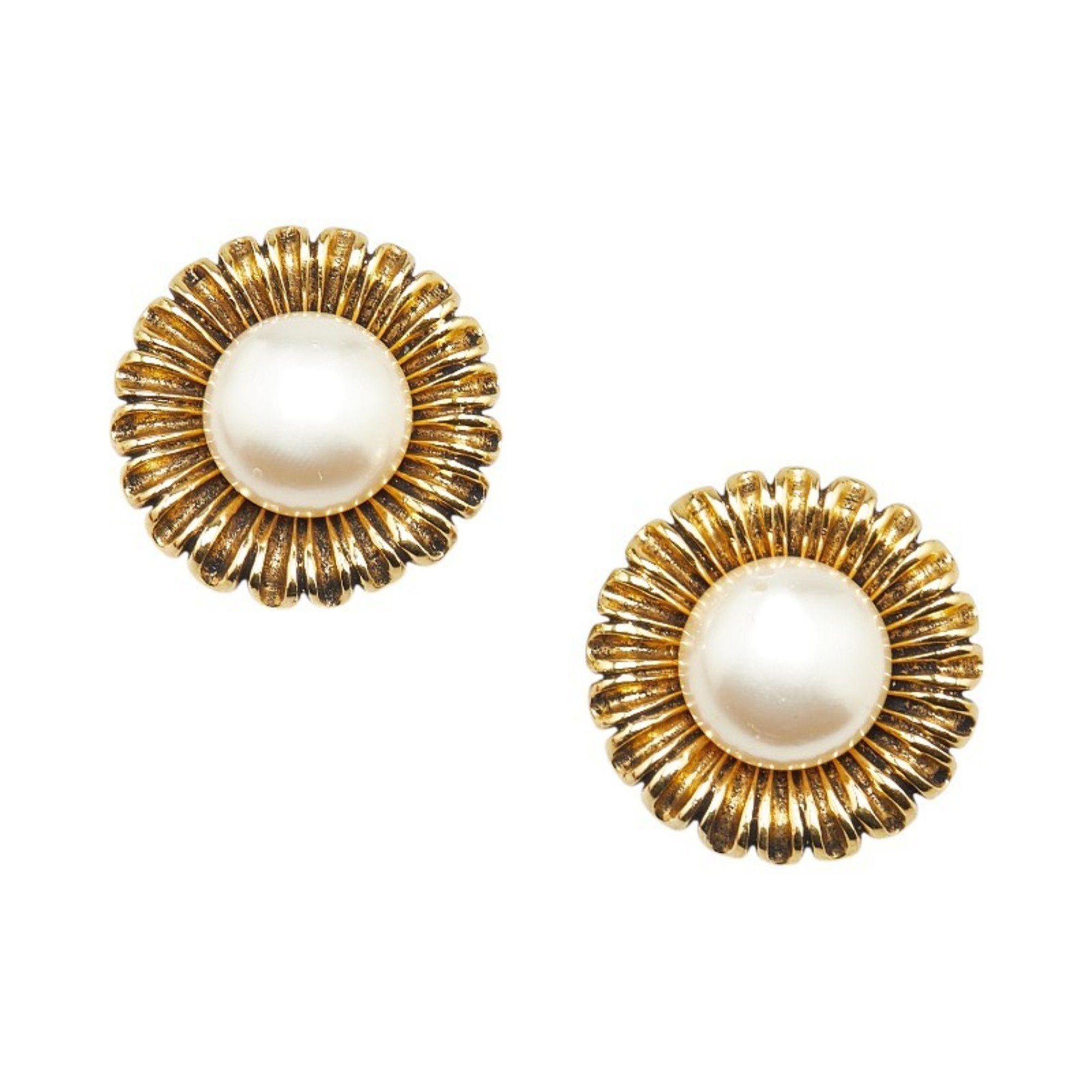 Pearl Clip-On Earrings Artificial Pearl and Gold
