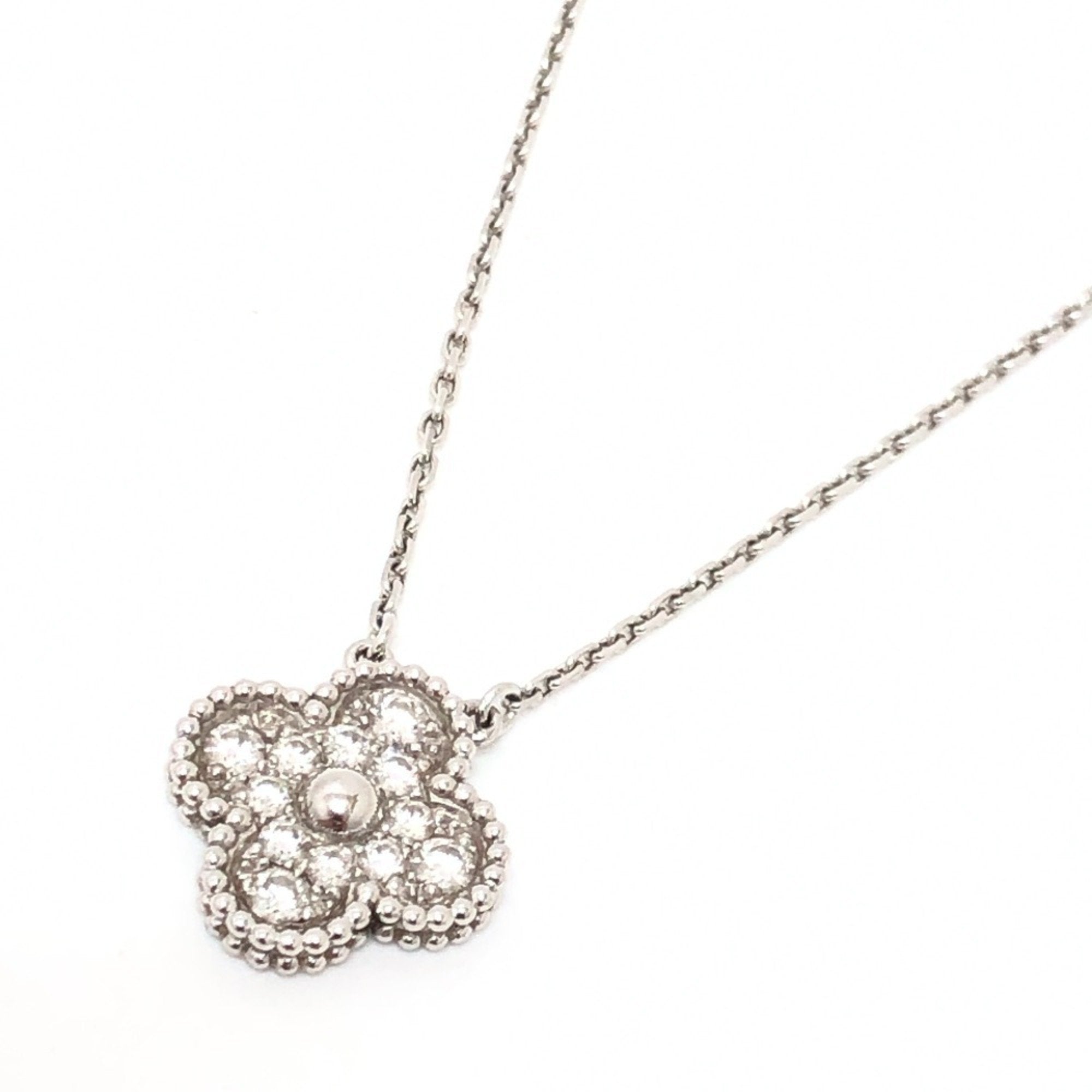Vintage Alhambra Pendant Necklace Sterling Silver and 18K White Gold