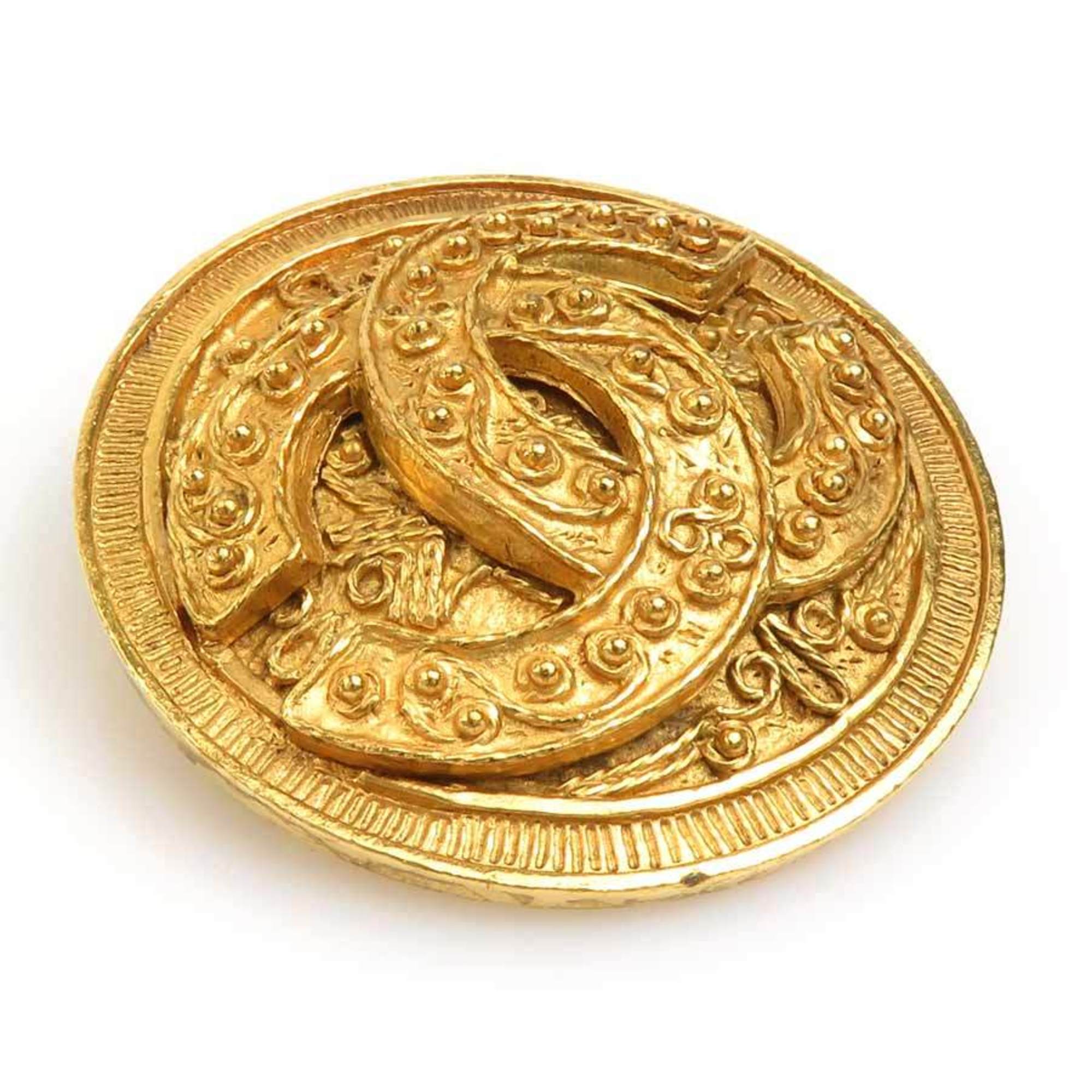 CC Logo Brooch Gold-Tone Metal
