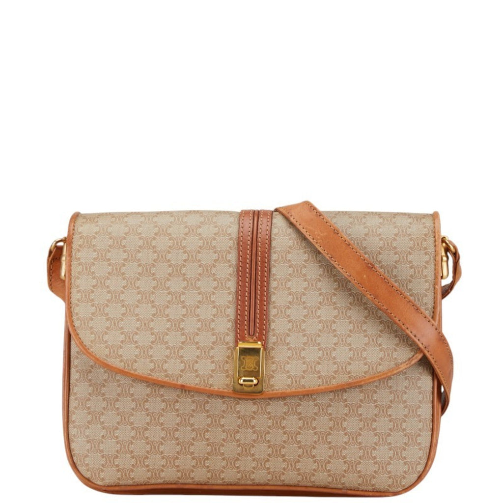 Vintage Saddle Flap Shoulder Bag Macadam Coated Canvas Small