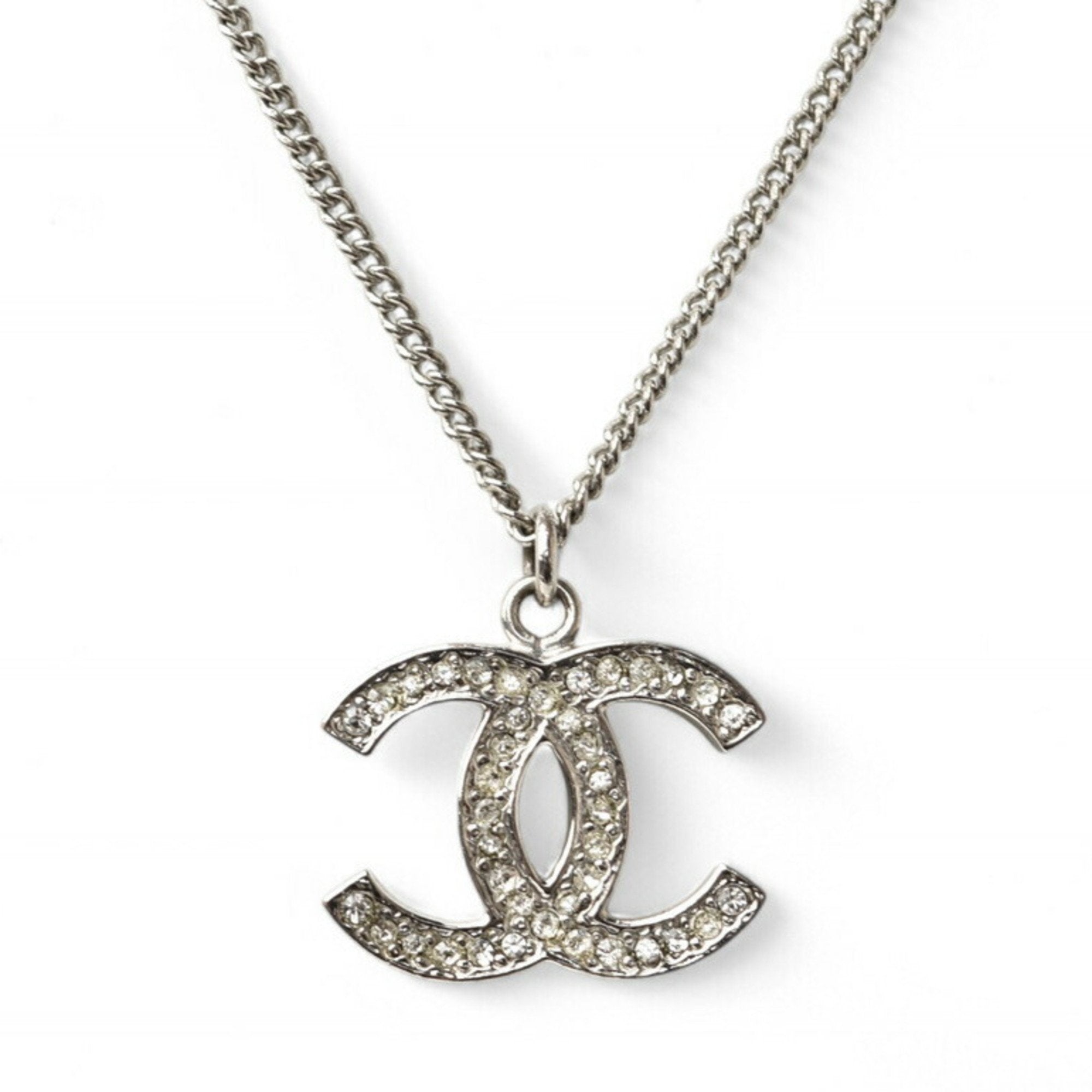CC Logo Pendant Necklace Silver-Tone Metal