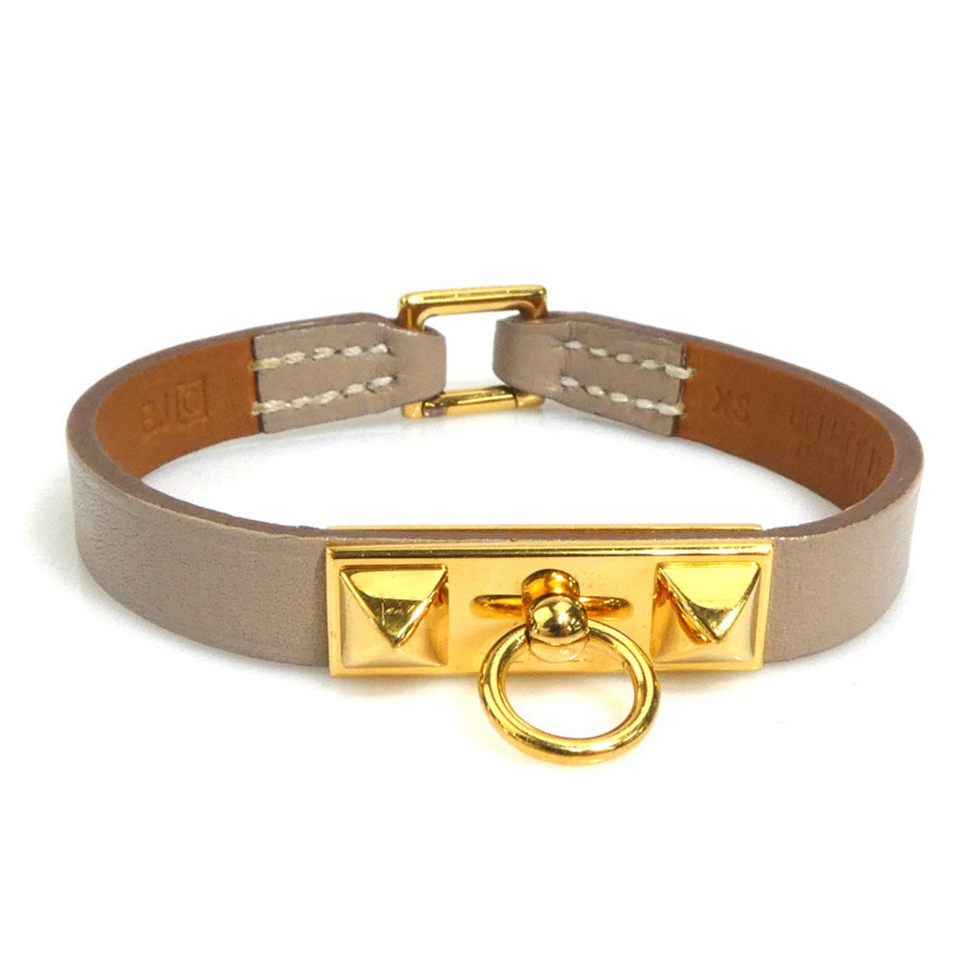 Rival Mini Bracelet Leather and Metal Greige Gold
