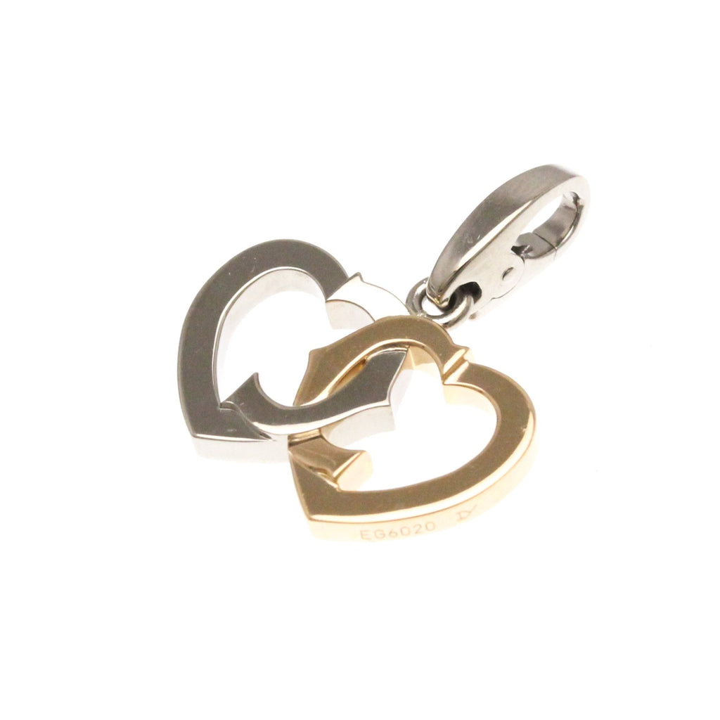 Double Heart Charm Pendant Necklace 18K Rose Gold and 18K White Gold