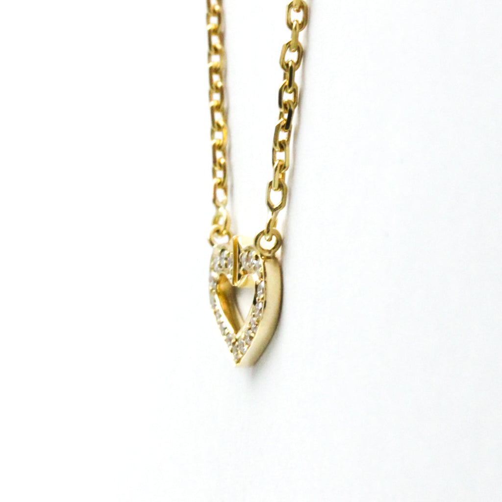 C Heart Pendant Necklace 18K Yellow Gold with Diamonds