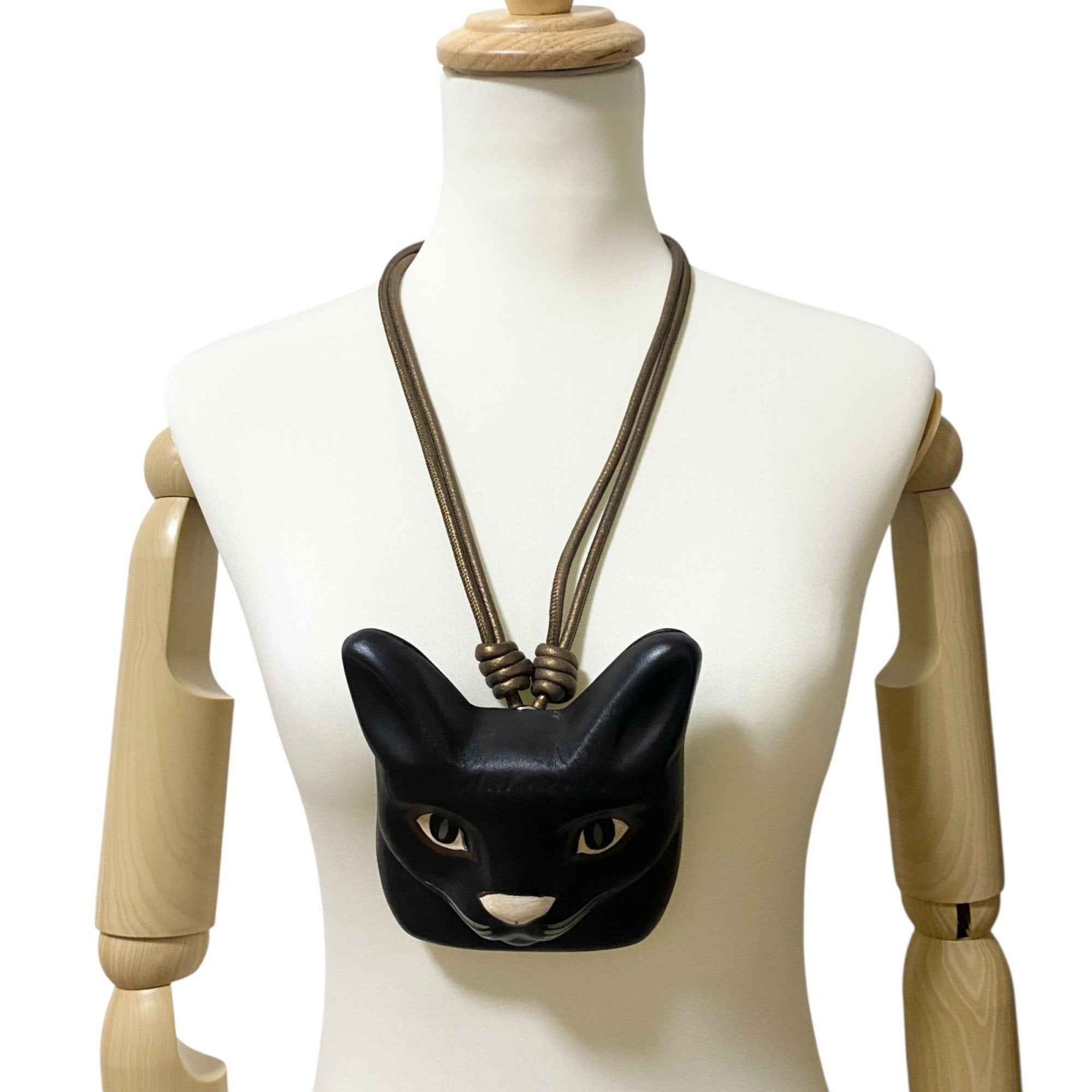 Cat Face Pendant Necklace Leather