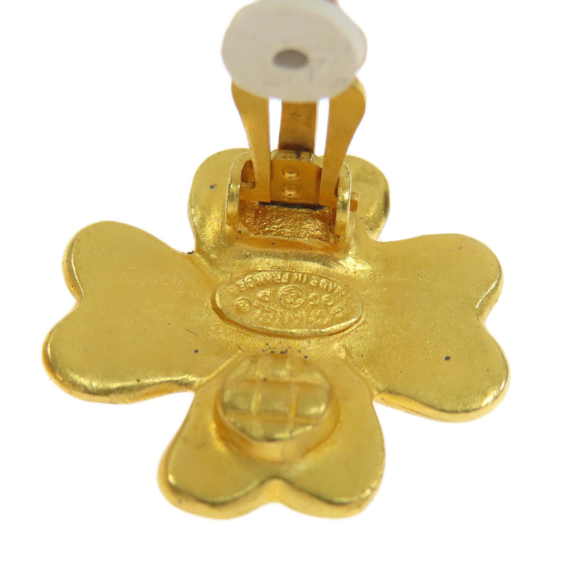 CC Logo Clover Clip-On Earrings Metal Gold-Tone Metal