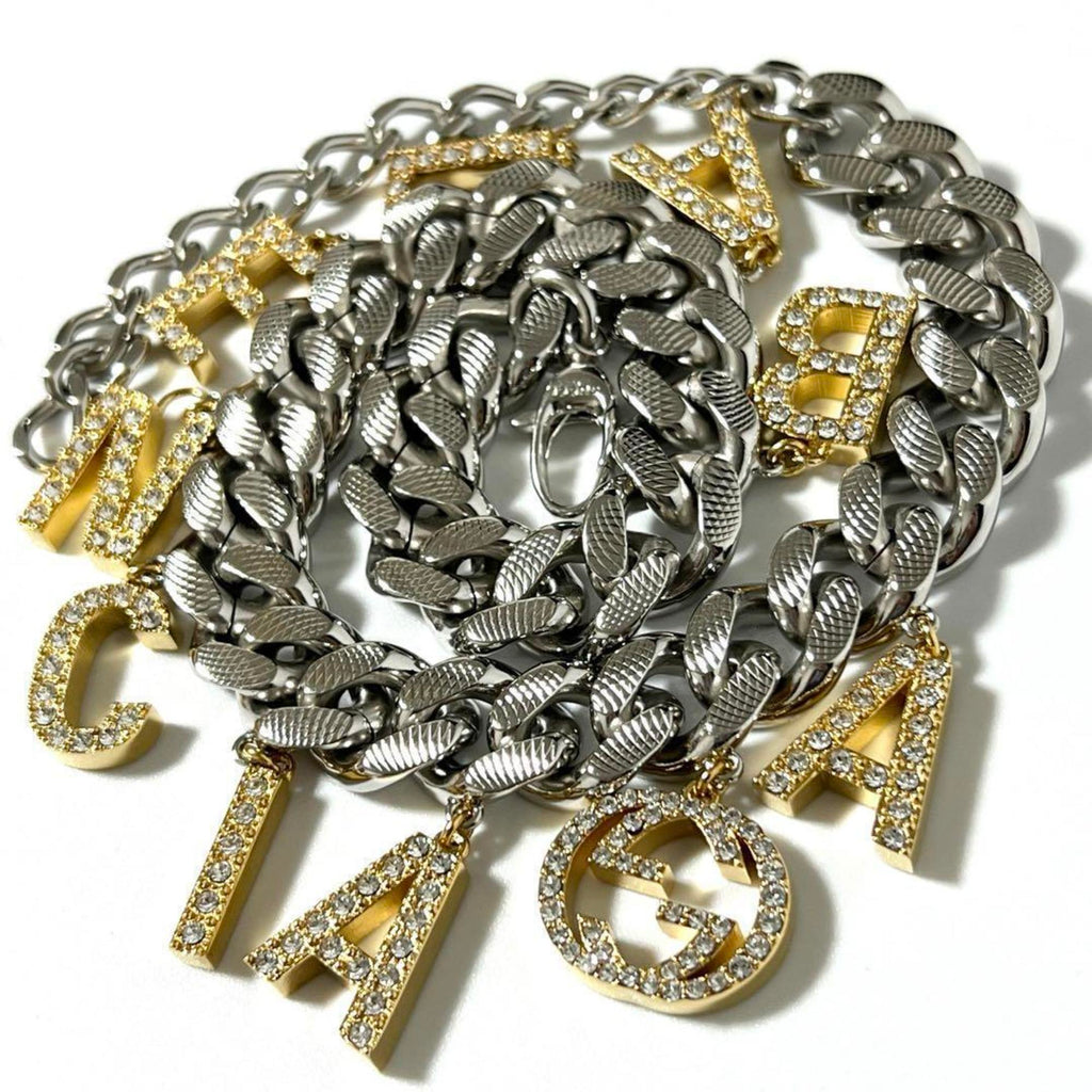Balenciaga Script Choker Pendant Necklace Metal and Rhinestone