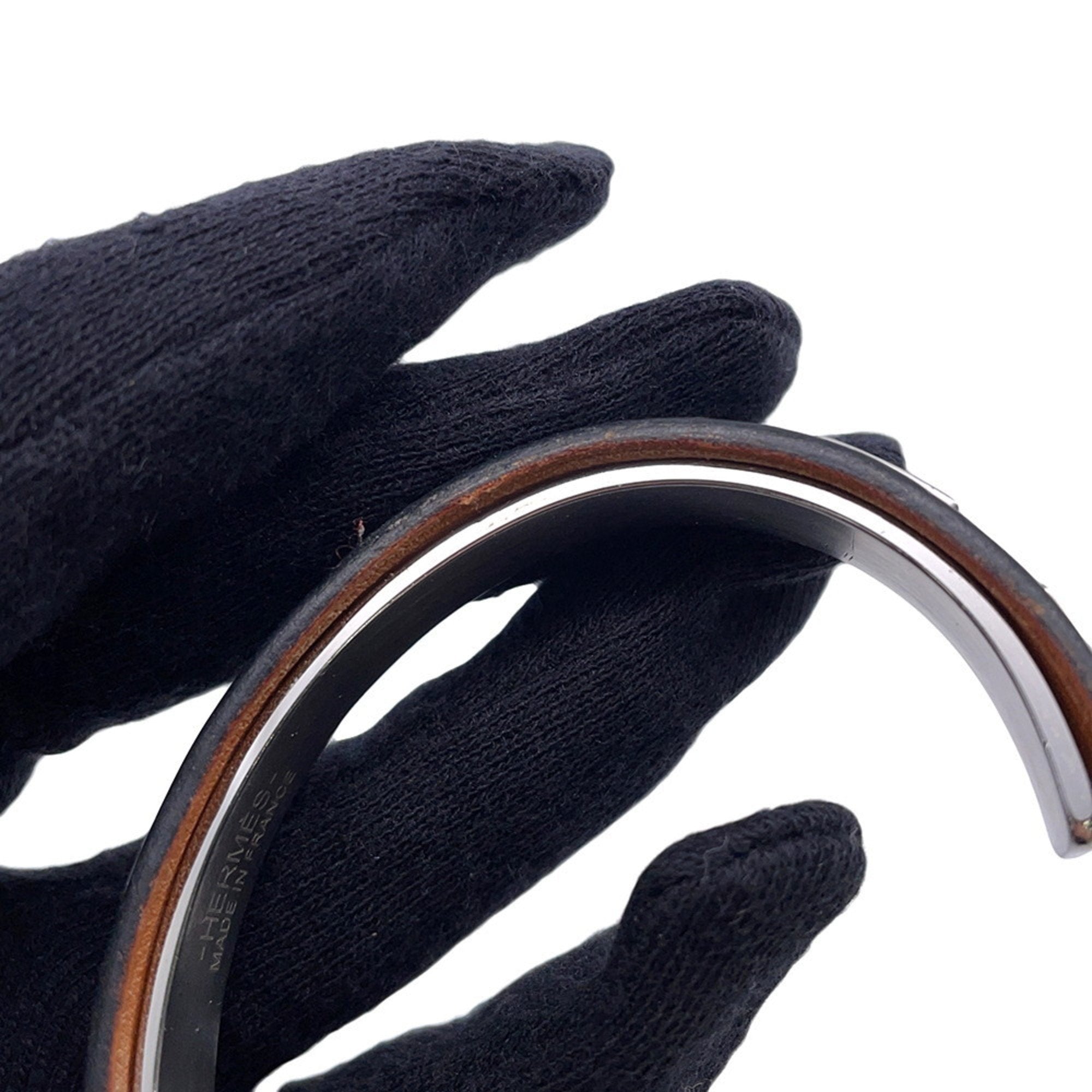 Bangle Bracelet Leather and Metal Small Black