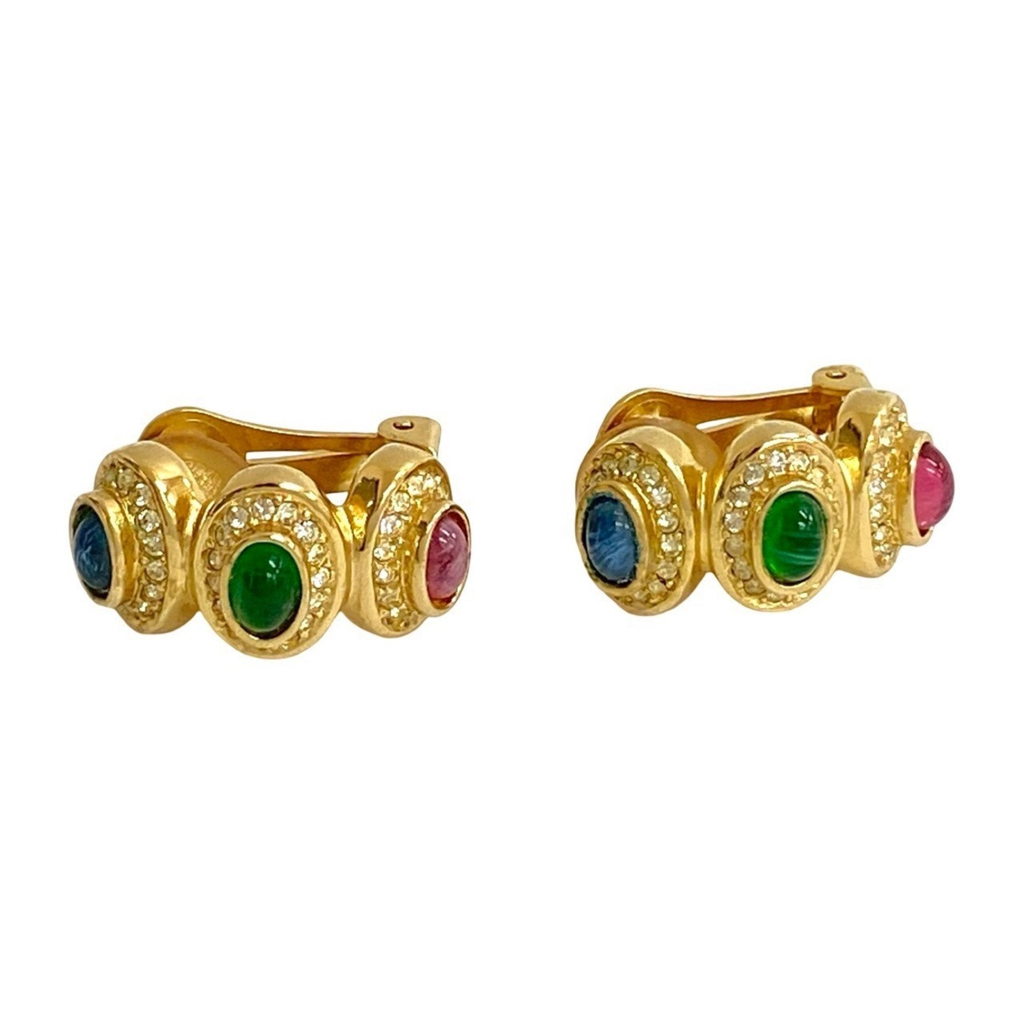 Earrings Rhinestone Gold-Tone Metal