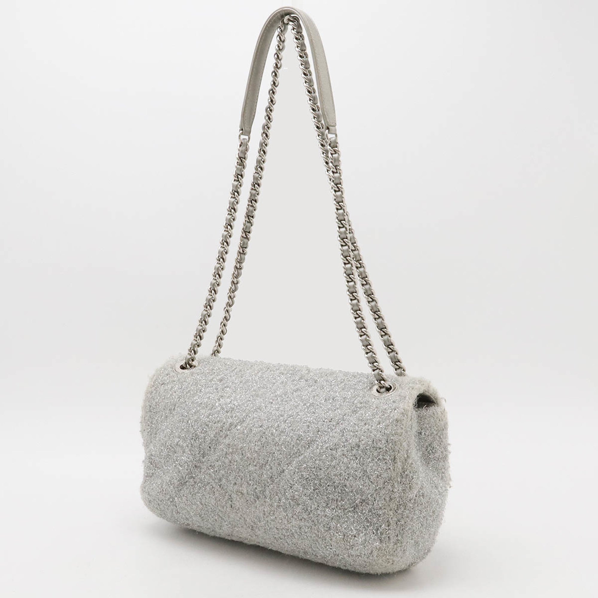 CC Chain Flap Bag Quilted Knit Pluto Glitter Medium