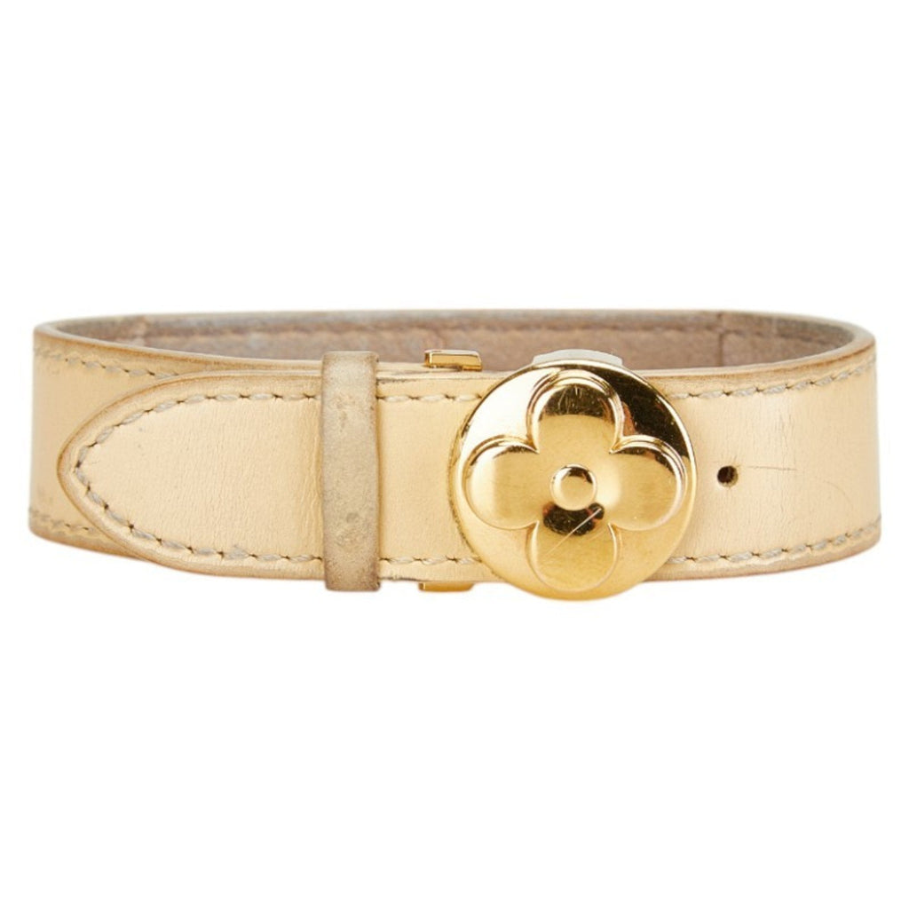 Monogram Bracelet Leather Beige and Gold