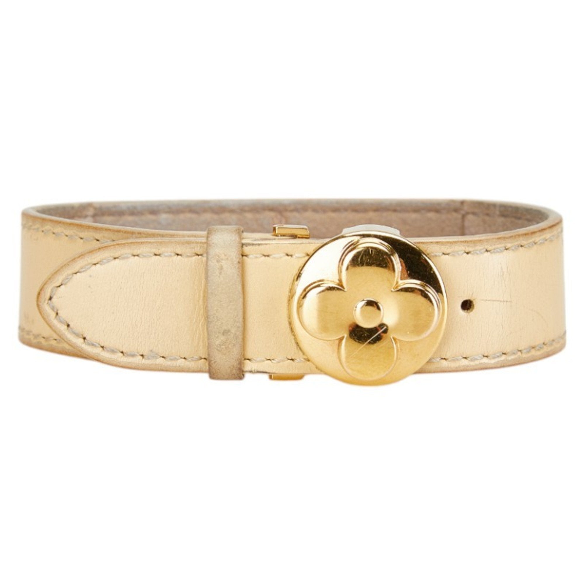 Monogram Bracelet Leather Beige and Gold