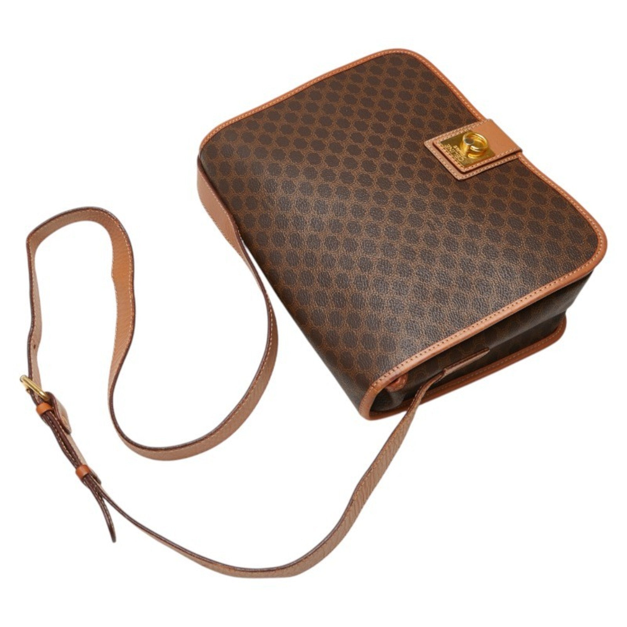 Vintage Saddle Flap Shoulder Bag Macadam Coated Canvas Small
