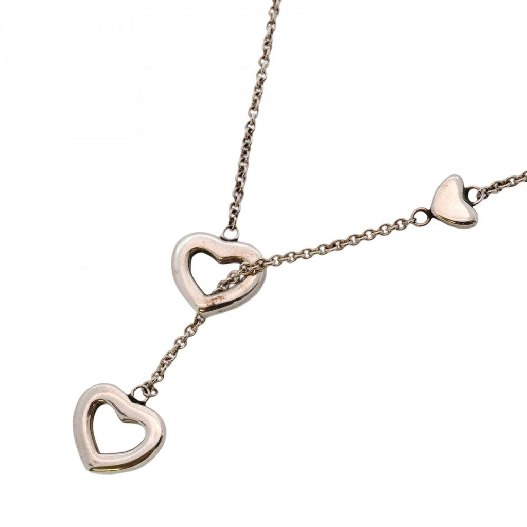 Heart Link Lariat Pendant Necklace Sterling Silver