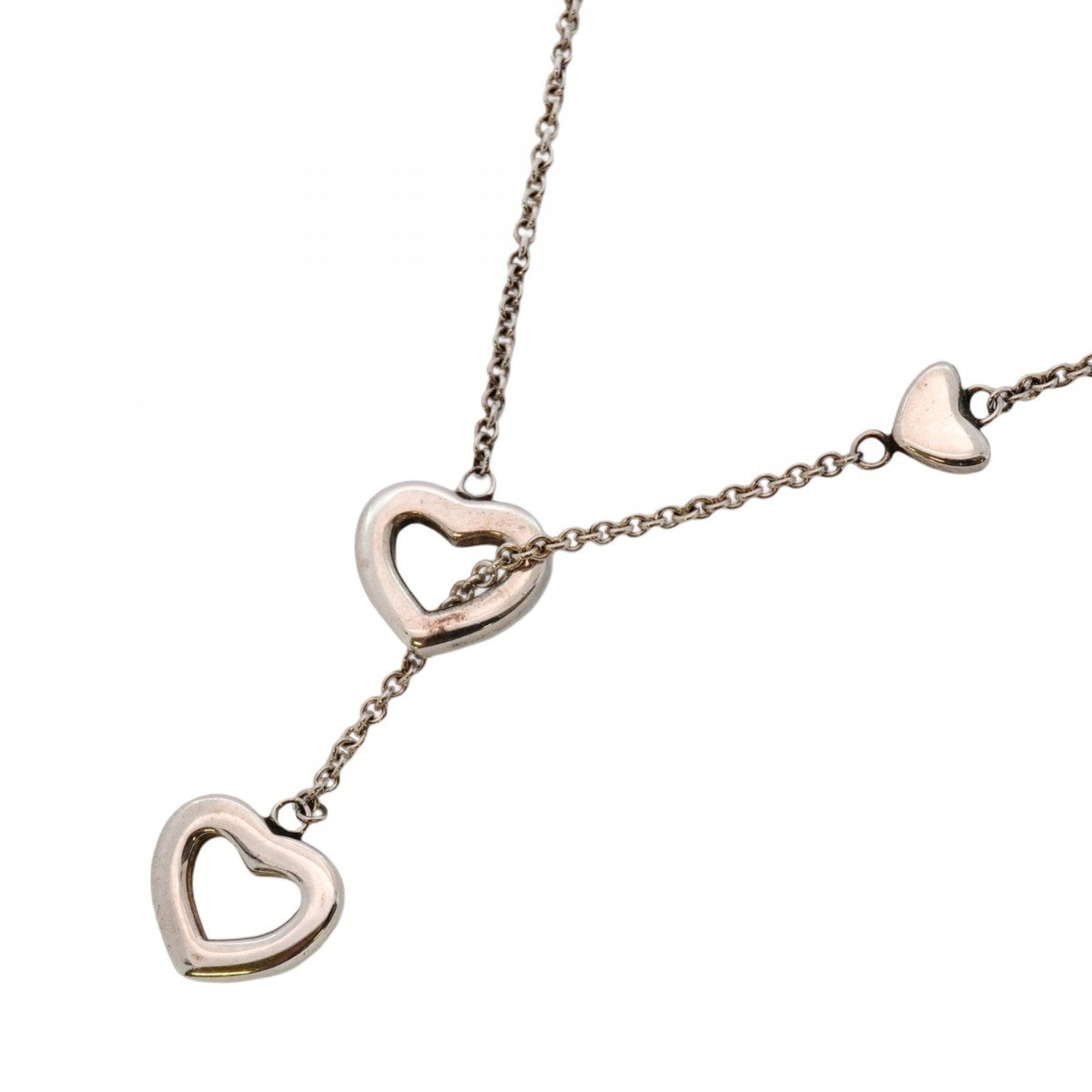 Heart Link Lariat Pendant Necklace Sterling Silver